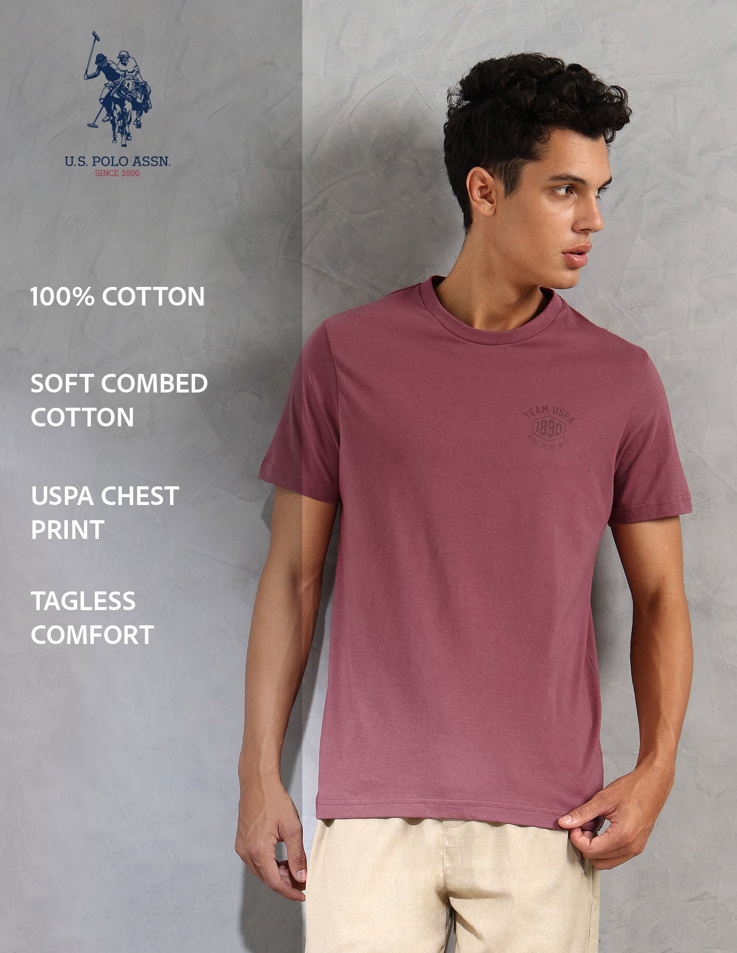 Comfort Fit Solid Cotton IYAL Lounge T-Shirt - Pack Of 2 Deep Blue and Deep Wood - U.S. POLO ASSN. | Large