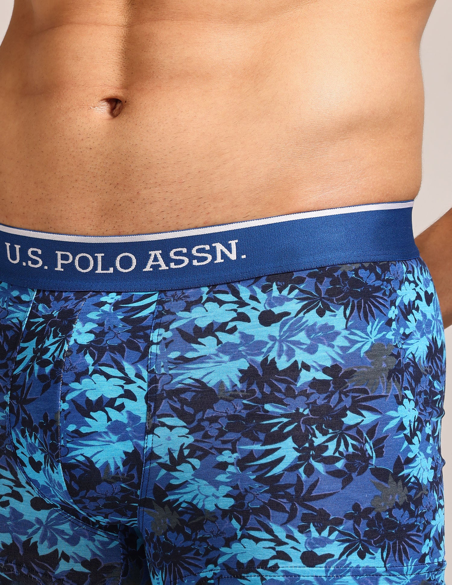 Mid Rise Printed OET24 Trunks - Pack Of 3 Blue, Blue, Bracken - U.S. Polo Assn. India | Large