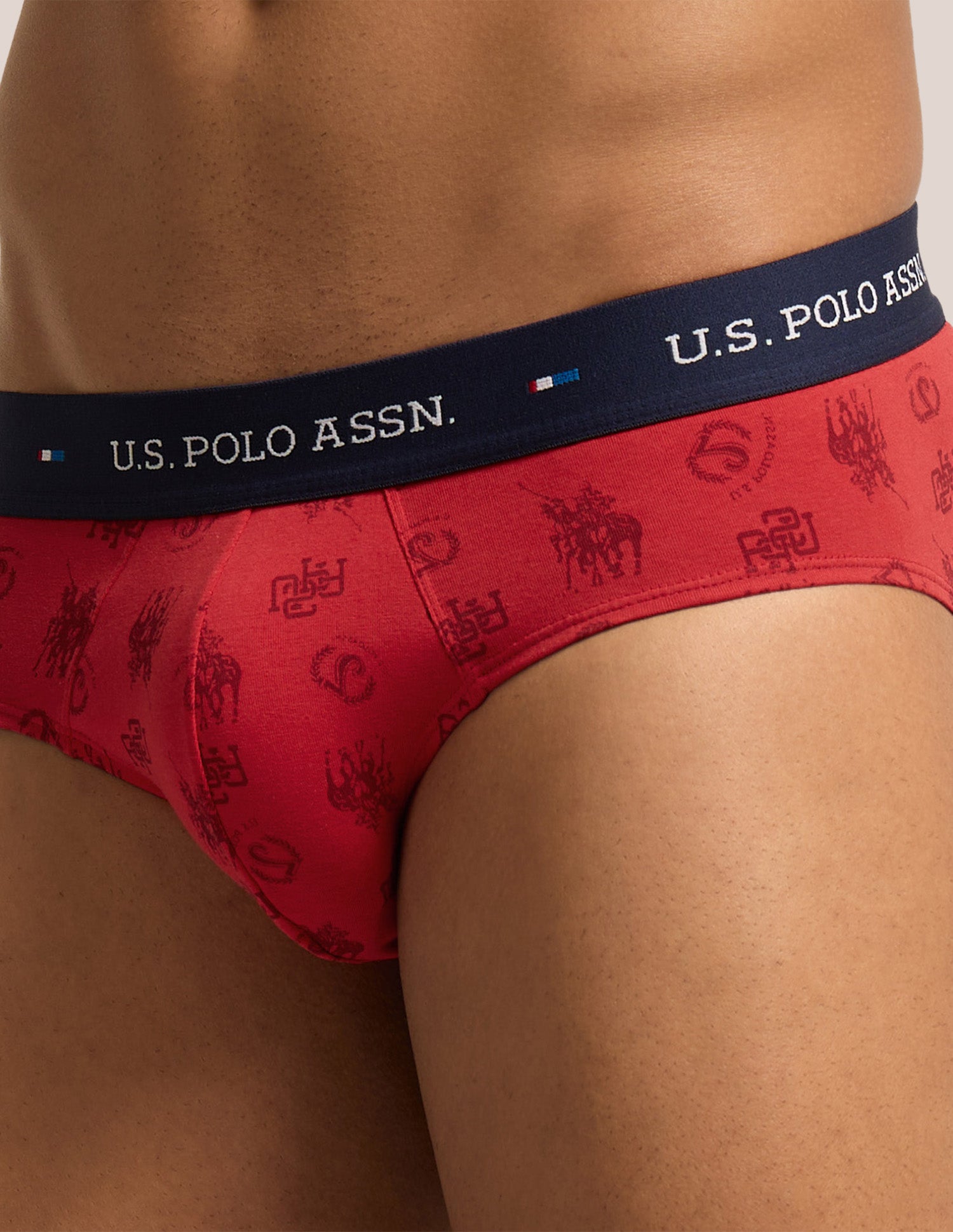 Breathable Cotton Stretch OEB25 Briefs - Pack of 3 Navy|Red|White - U.S. Polo Assn. India | Large