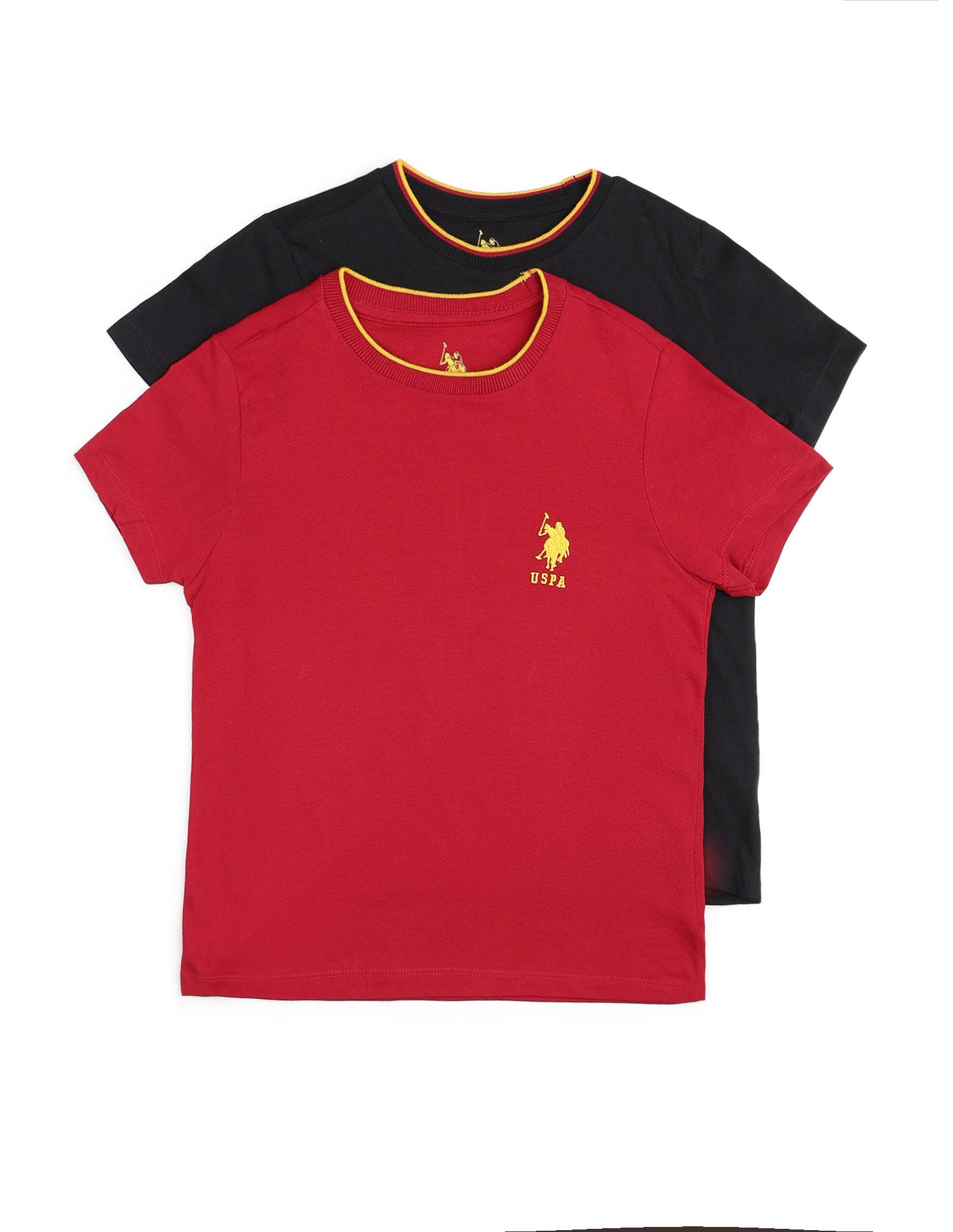 Boys Solid Regular Fit T-Shirt - Pack Of 2 Black and Red - U.S. POLO ASSN. | Large