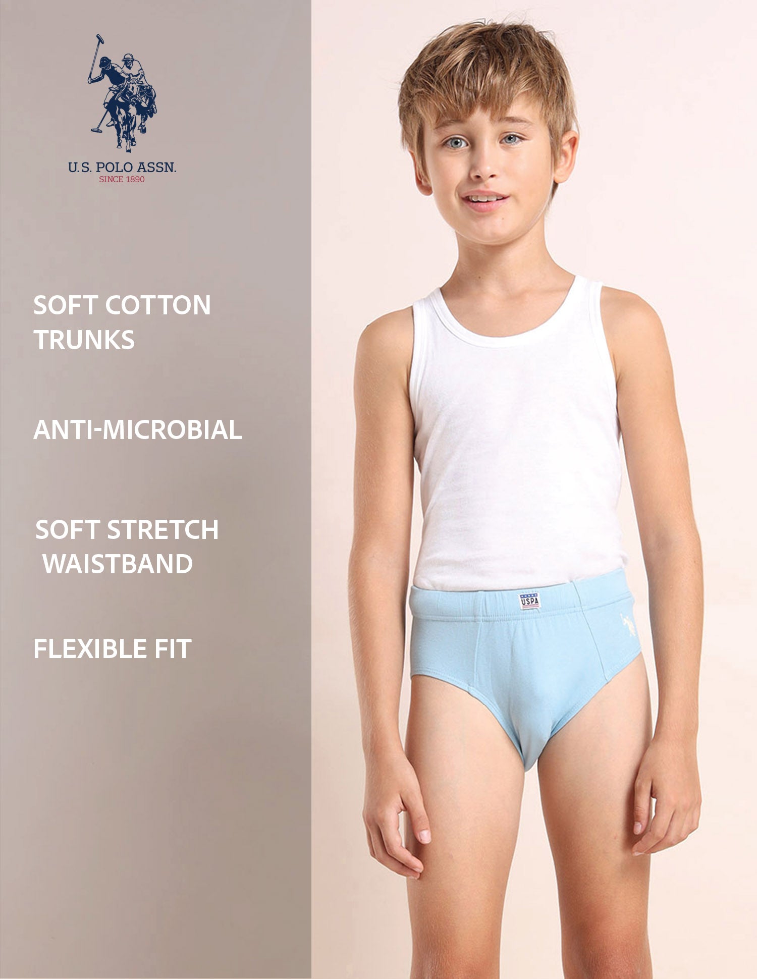 Boys Cotton Spandex Solid Briefs - Pack Of 3 Orange, Blue and White - U.S. POLO ASSN. | Large