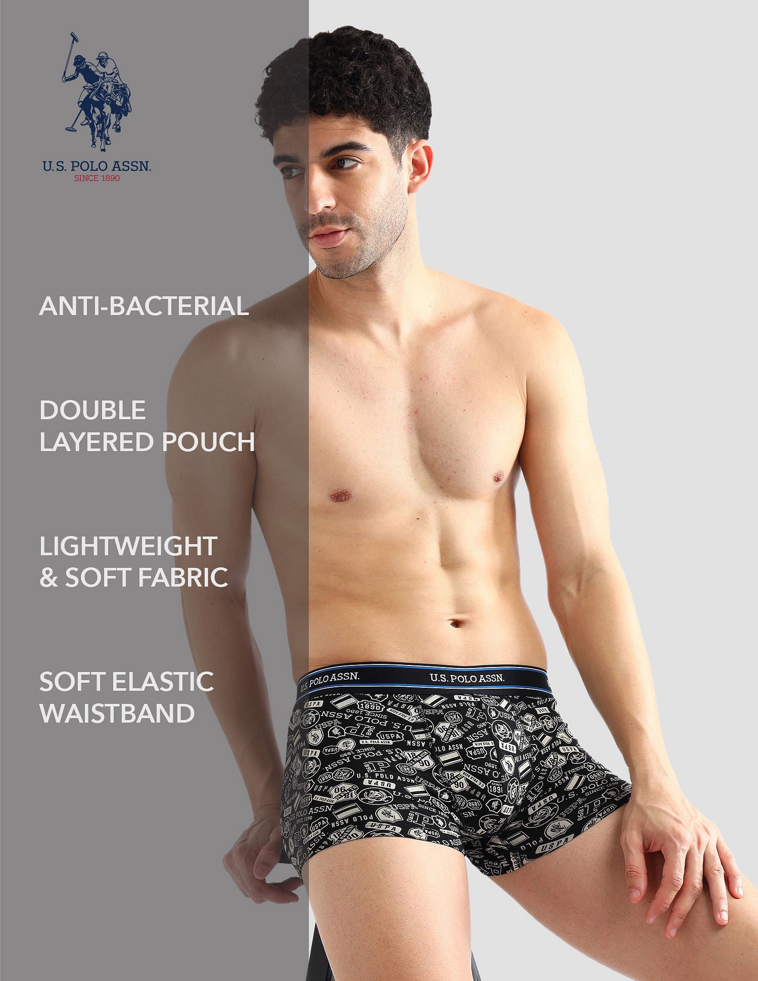 Elasticized Waist Printed I616 Trunks - Pack Of 2 Black and Navy - U.S. POLO ASSN. | Large