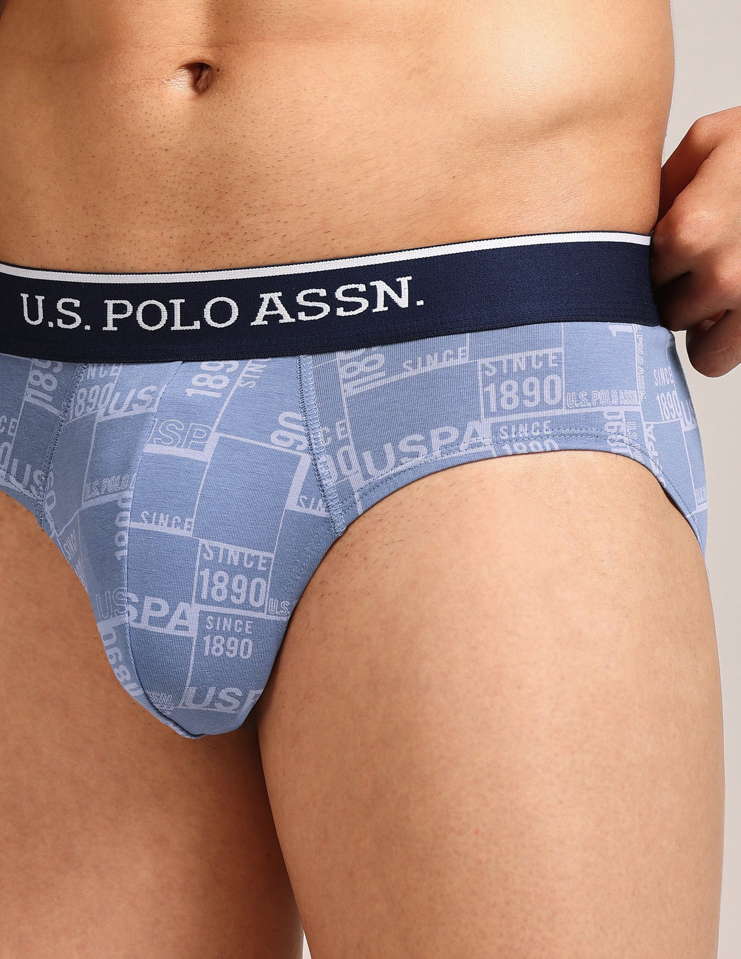 Abrasion Free Printed OEB24 Briefs - Pack Of 3 Blue, Navy, Light Blue - U.S. Polo Assn. India | Large