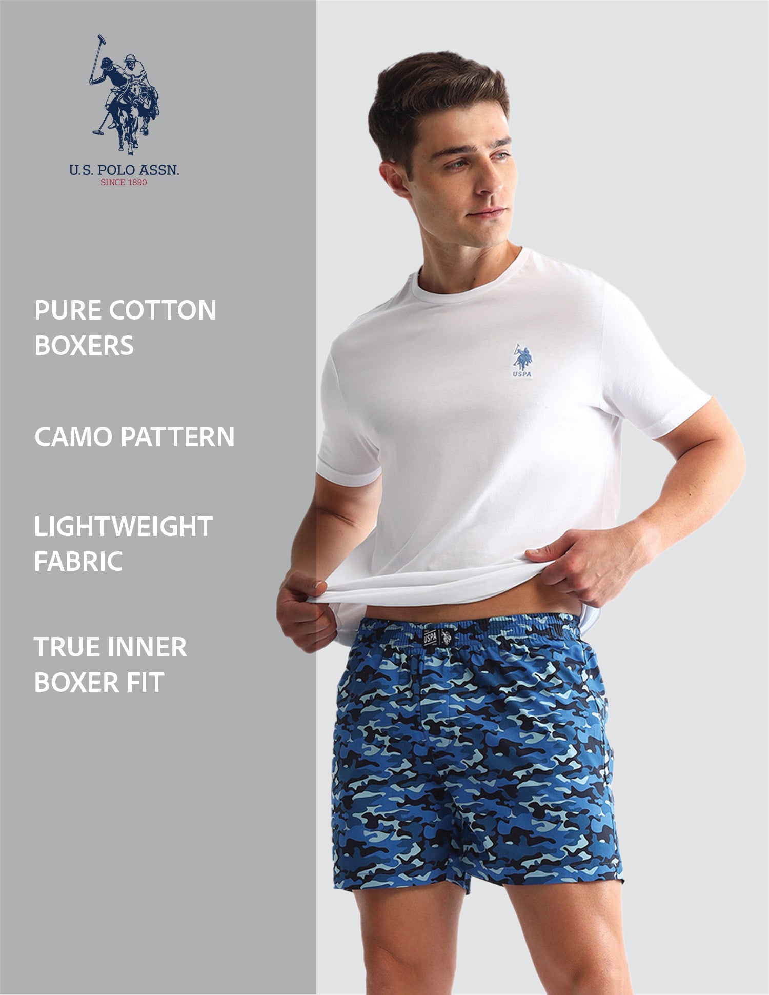 Camouflage Printed Cotton OEX10 Boxers - Pack Of 2 Navy Camo and Navy - U.S. POLO ASSN. | Large