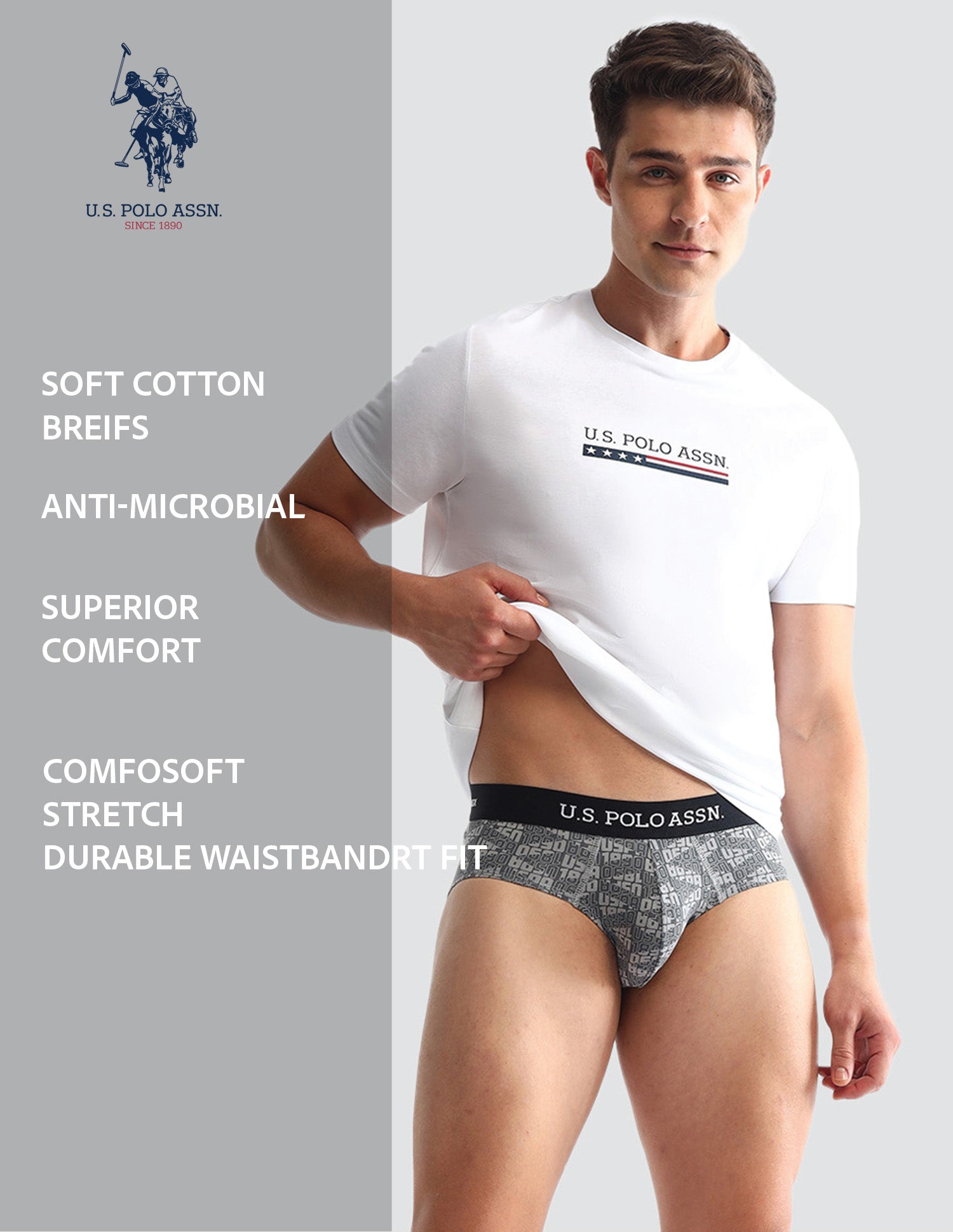 Anti Microbial Printed OEB14 Briefs - Pack Of 3 Navy, Iron Gate and Black - U.S. POLO ASSN. | Large