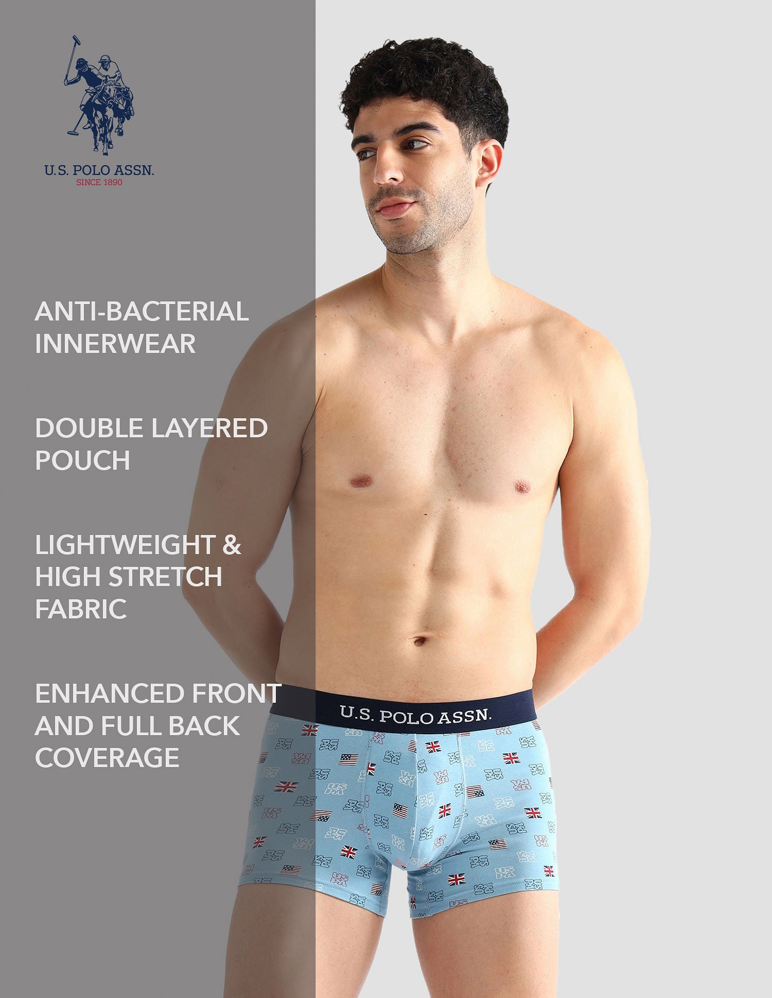 Elasticized Waist Solid OET14 Trunks - Pack Of 3 White, White and Light Blue - U.S. POLO ASSN. | Large