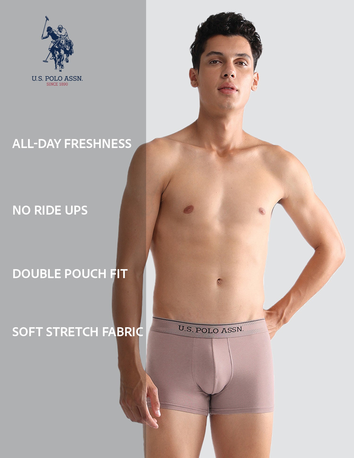 Mid Rise Solid OET15 Trunks - Pack Of 3 Oatmeal, Black and Antler - U.S. POLO ASSN. | Large