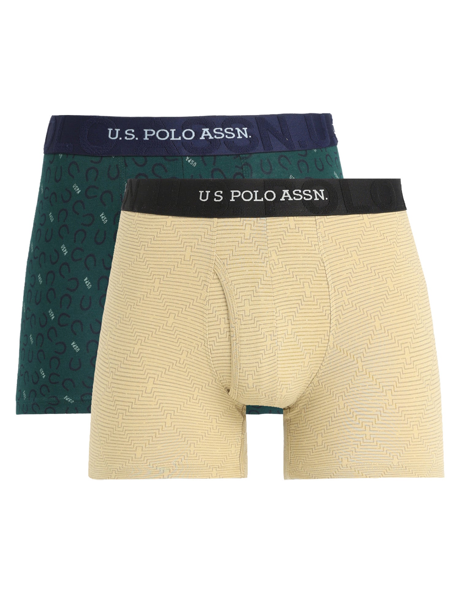 Printed Cotton Stretch Essential OET22 Long Trunk - Pack Of 2 Bistro Green/Pale Olive Green - U.S. Polo Assn. India | Large