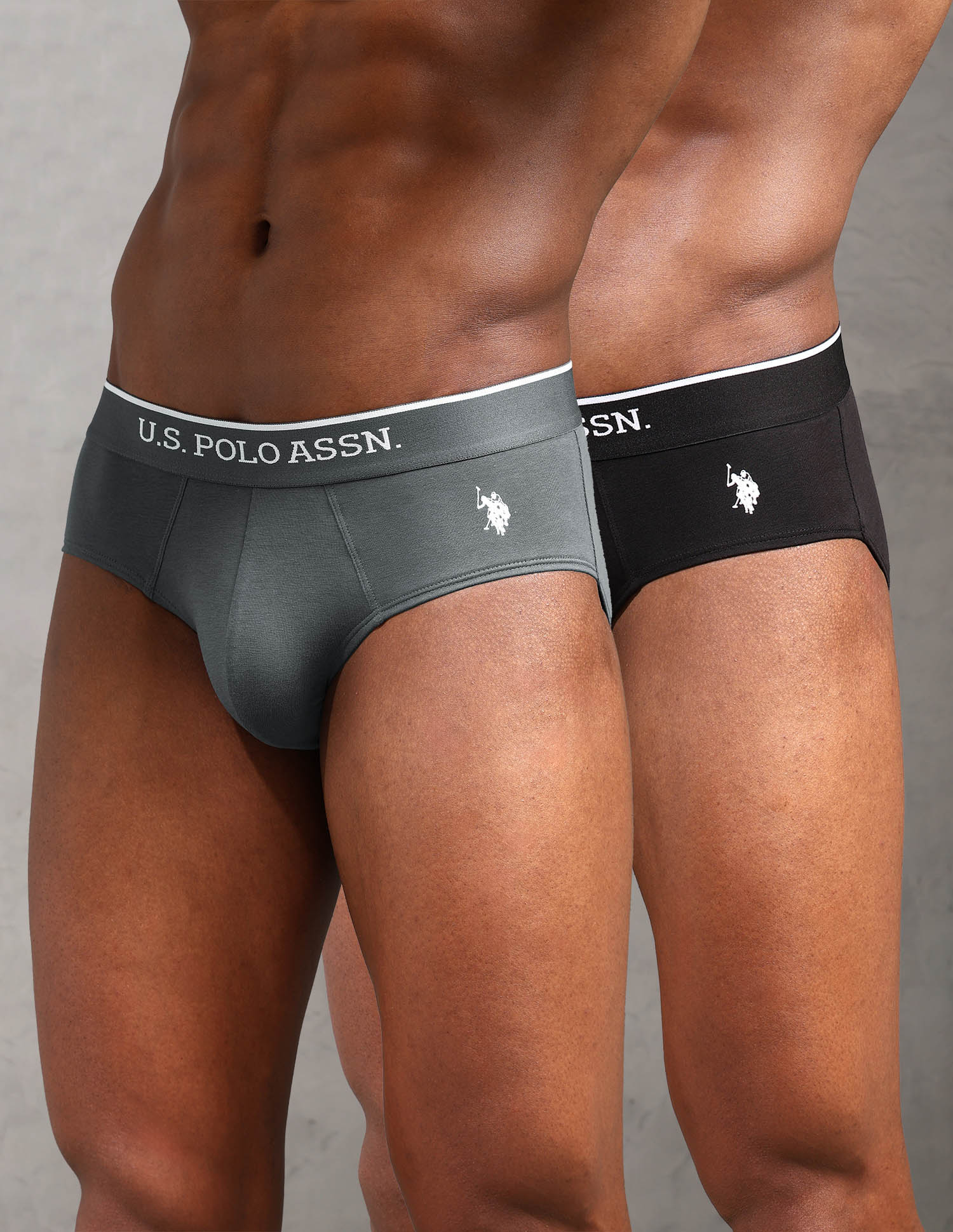Elasticized Waist Solid EB004 Briefs - Pack Of 2 Iron Gate and Black - U.S. POLO ASSN. | Large