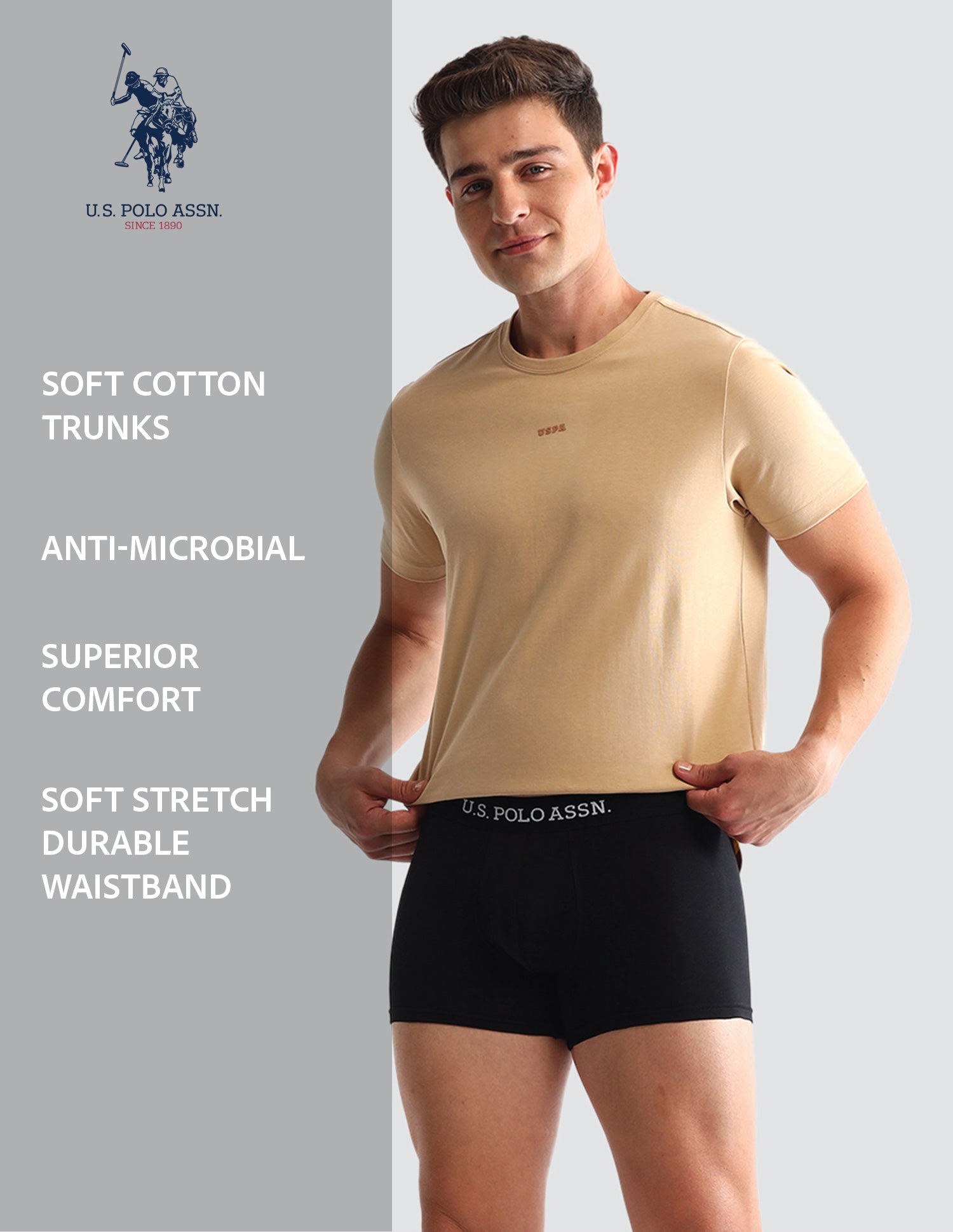 Men Pack Of 3 Anti-Microbial Underwear Trunks - OET14-GBZ-P3 Iron Gate, Blue and Black - U.S. POLO ASSN. | Large