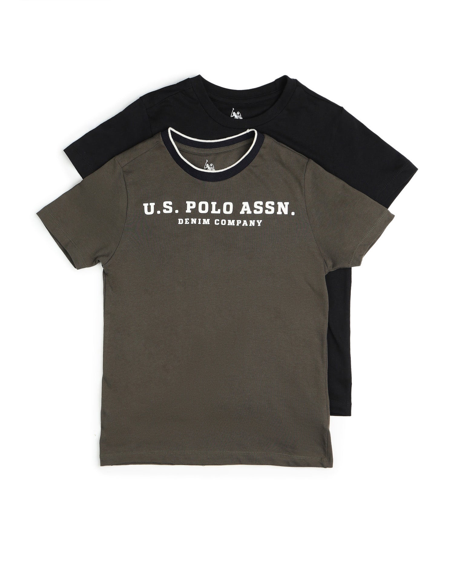 Boys Brand Embossed T-Shirt - Pack Of 2 Olive and Black - U.S. POLO ASSN. | Large