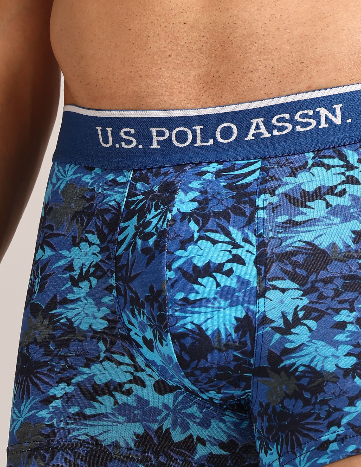 Mid Rise Printed OET24 Trunks - Pack Of 3 Blue, Navy, Blue - U.S. Polo Assn. India | Large