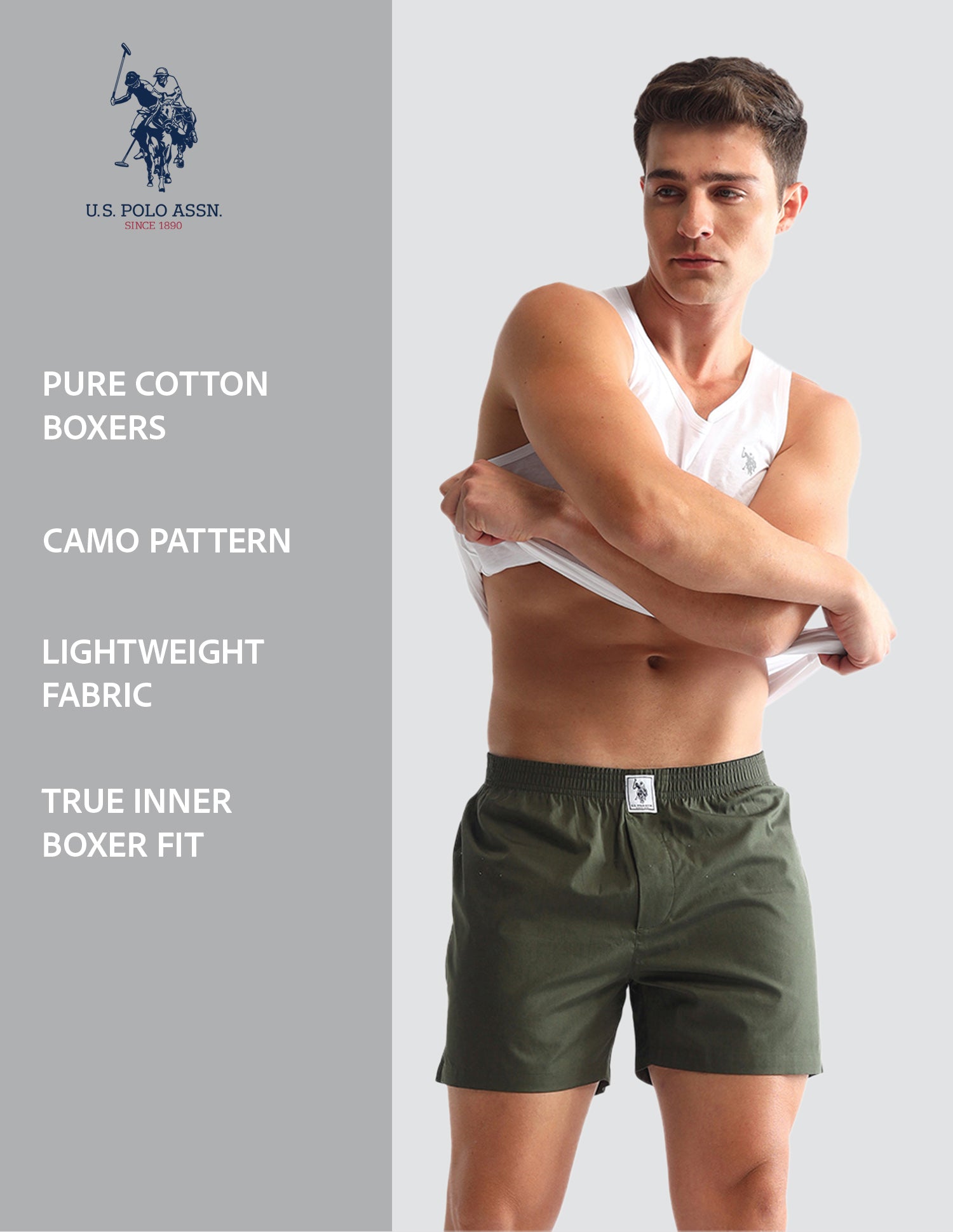 Camouflage Printed Cotton OEX10 Boxers - Pack Of 2 Olive Camo and Olive - U.S. POLO ASSN. | Large