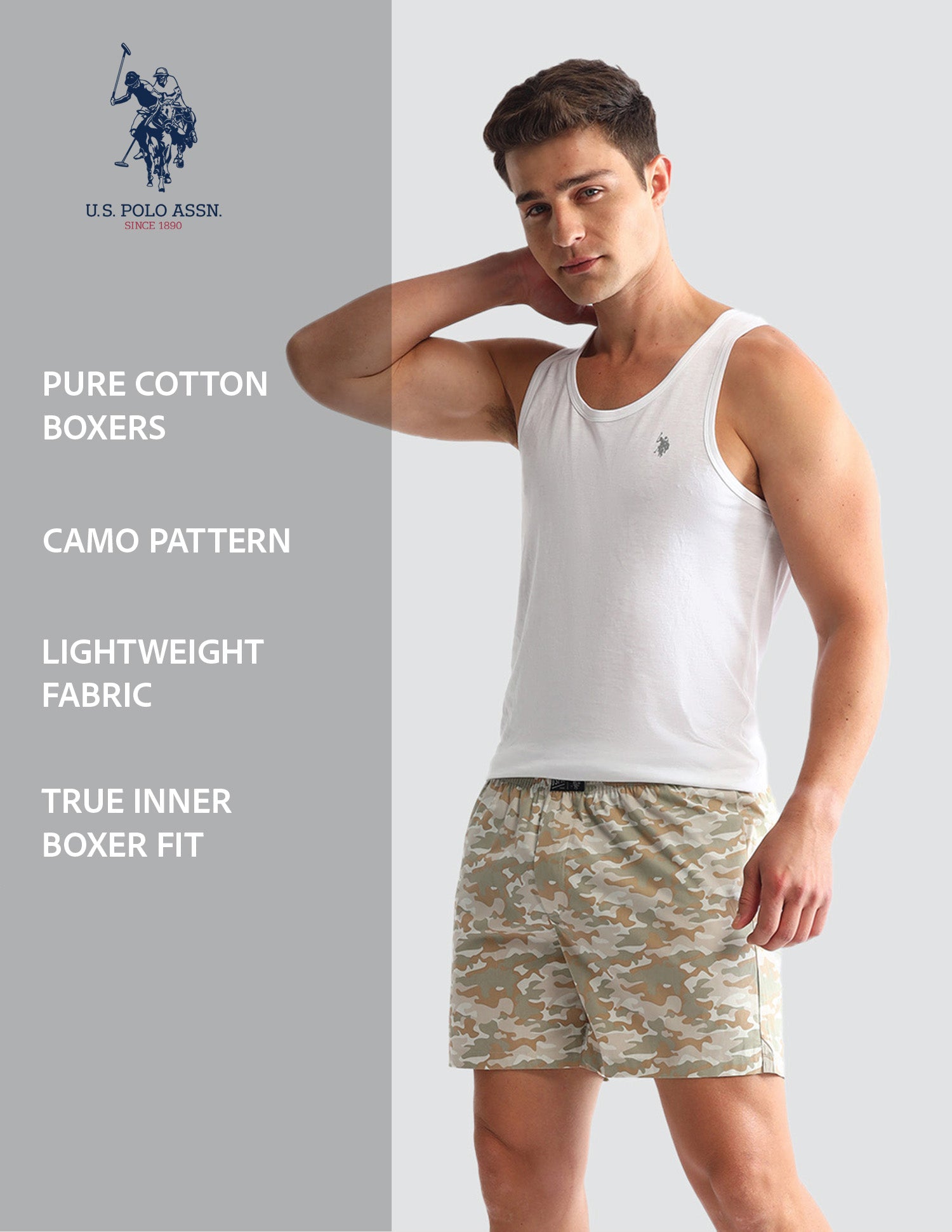 Camouflage Printed Cotton OEX10 Boxers - Pack Of 2 Beige Camo and Beige - U.S. POLO ASSN. | Large