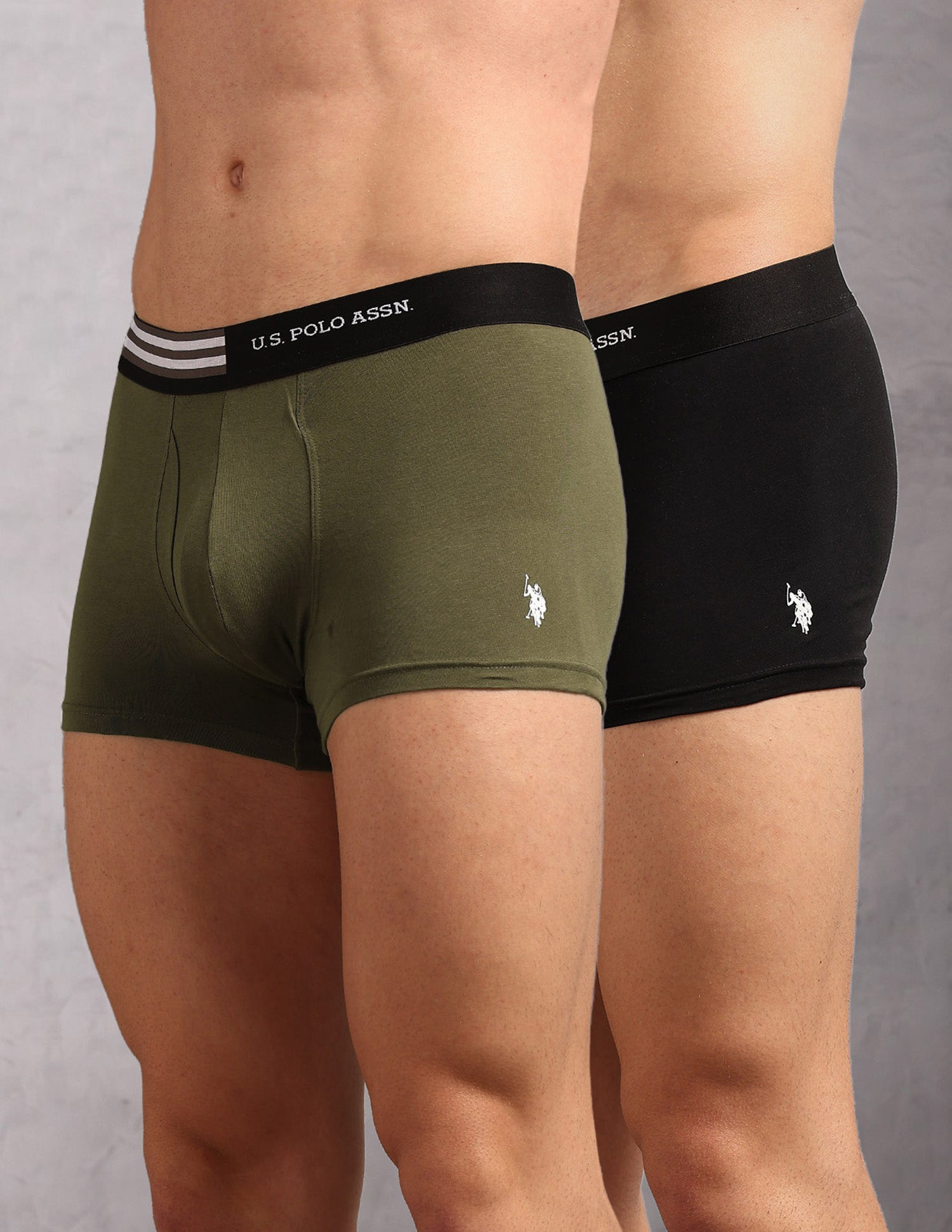 Striped Waistband OET19 Trunks - Pack Of 2 Dark Olive and Uspa Black - U.S. Polo Assn. India | Large