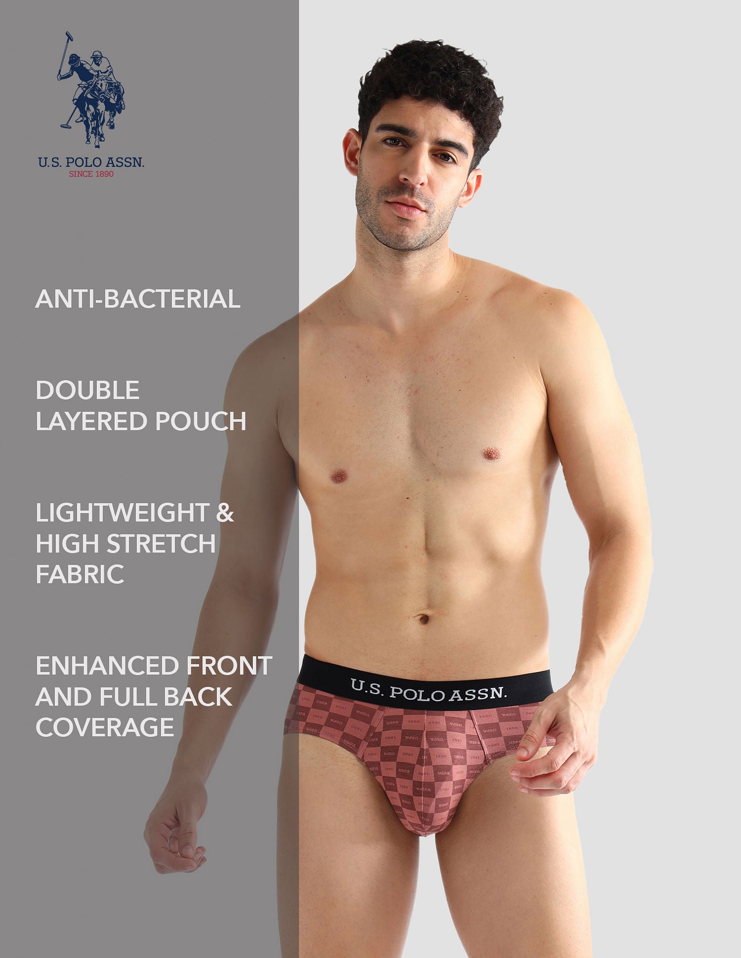 Elasticized Waist Solid OEB14 Briefs - Pack Of 3 Iced Coffee, Navy and Old Rose - U.S. POLO ASSN. | Large