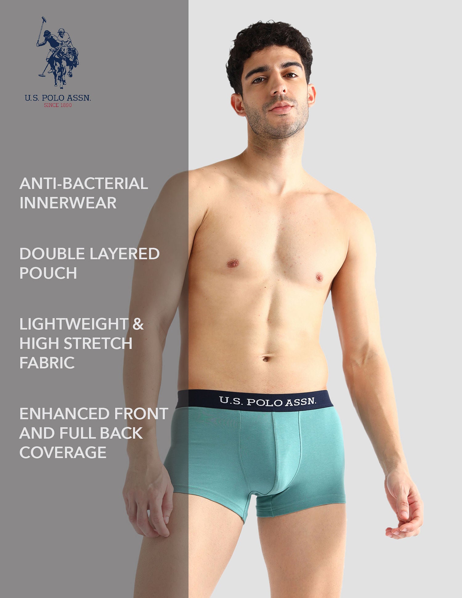 Elasticized Waist Solid OET13 Trunks - Pack Of 3 Green, Brown and Blue - U.S. POLO ASSN. | Large