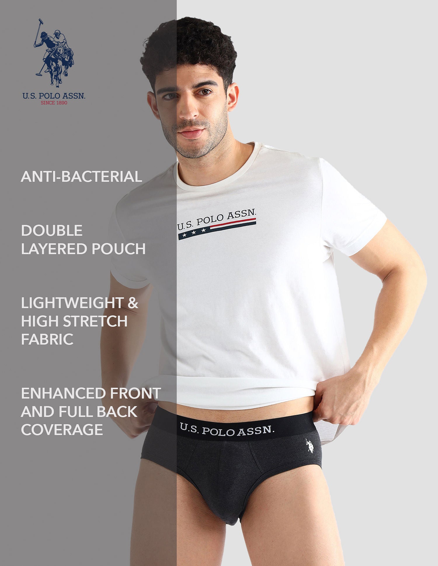 Elasticized Waist Solid OEB13 Briefs - Pack Of 3 Navy, Grey and purple - U.S. POLO ASSN. | Large