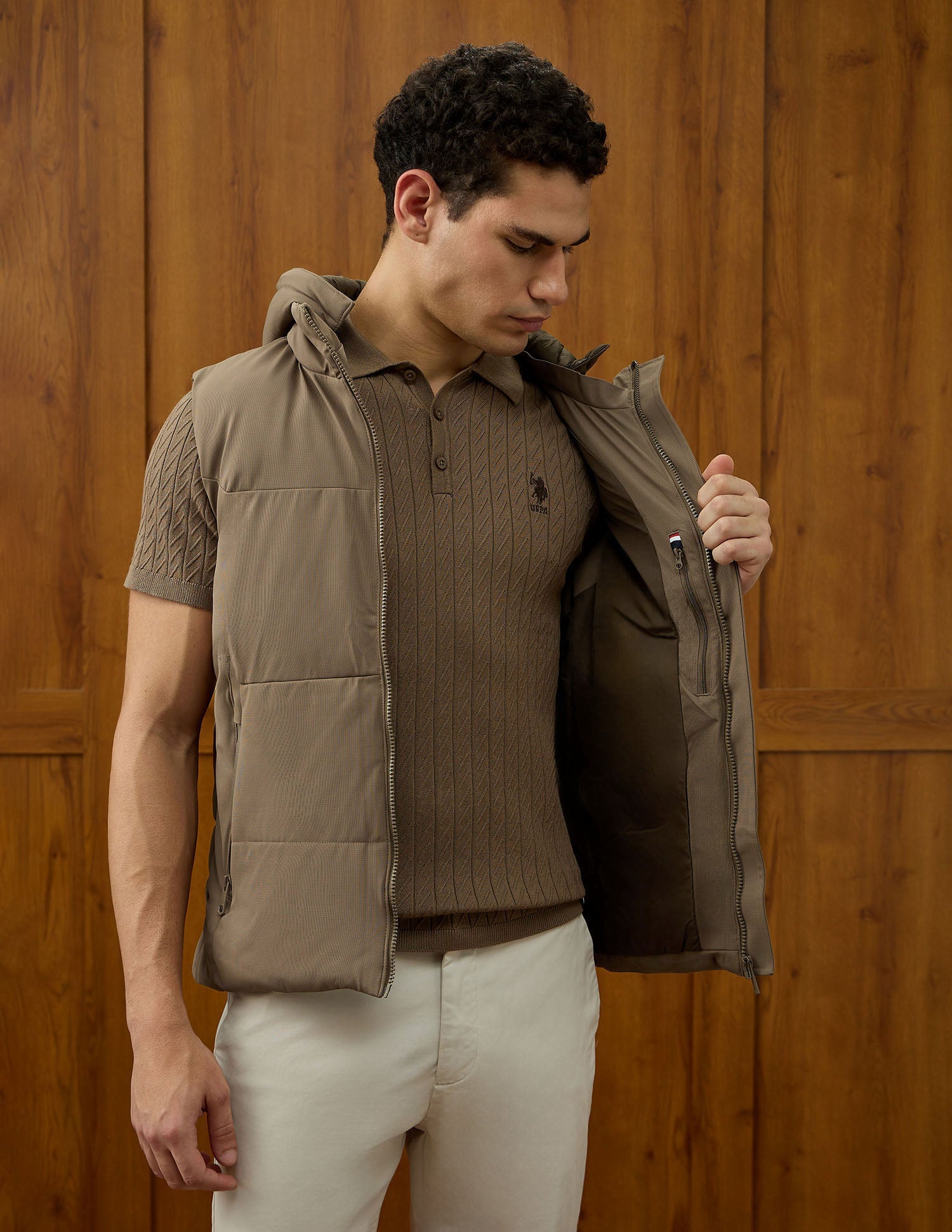 Equestrian Aisle Theater Puffer Jacket Tan - U.S. POLO ASSN. | Large