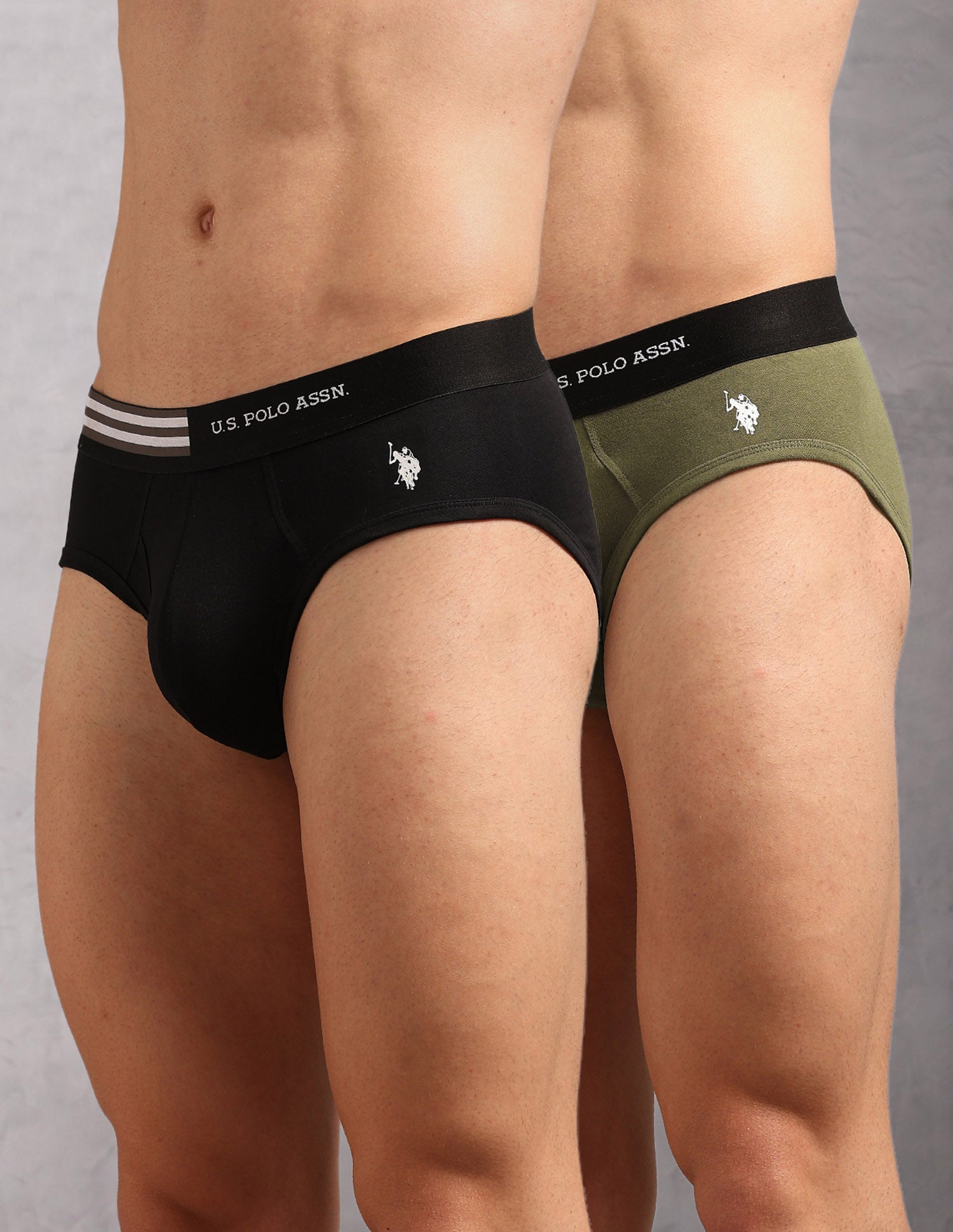 Striped Waistband OEB19 Briefs - Pack Of 2 Dark Olive and Uspa Black - U.S. Polo Assn. India | Large