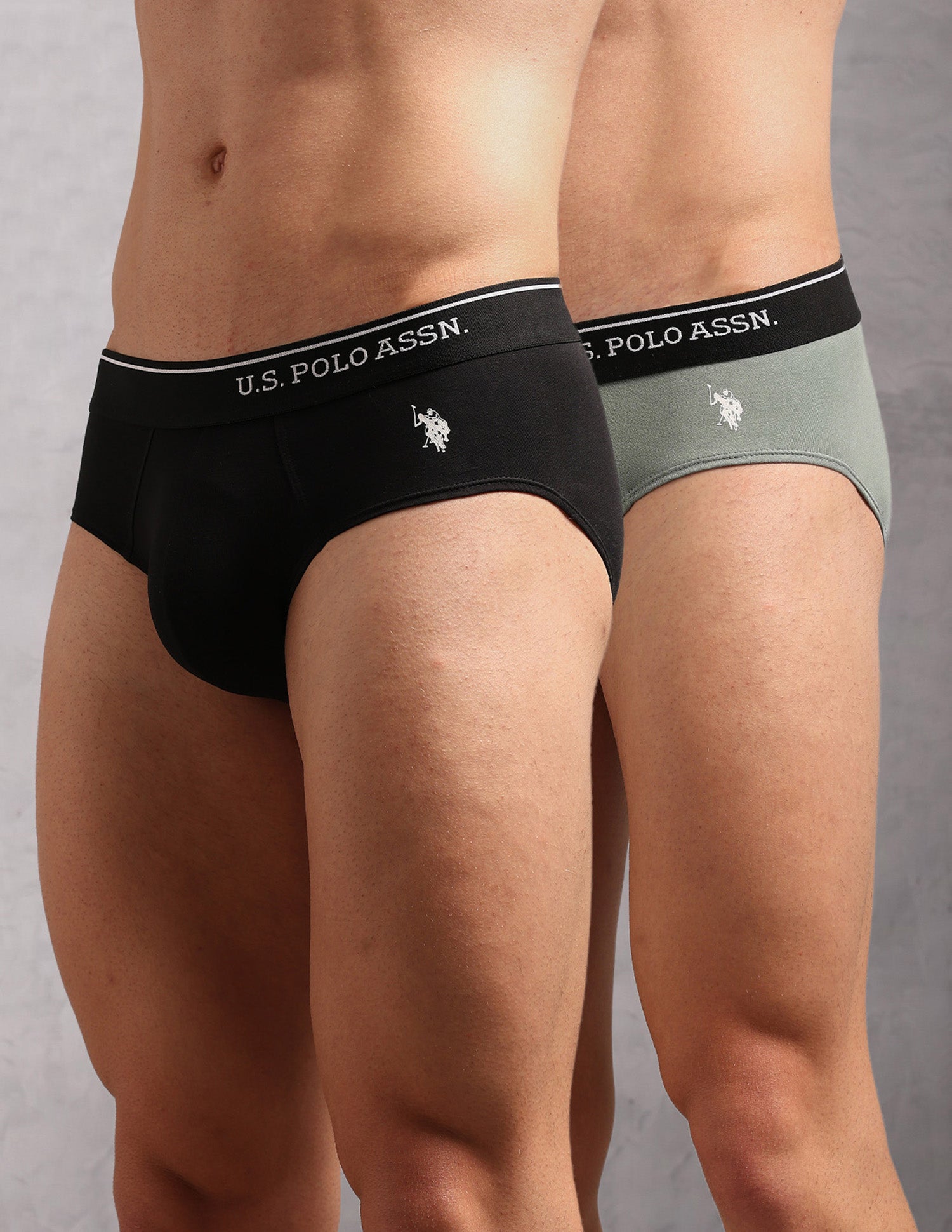 Cotton Stretch Breathable OEB18 Briefs - Pack Of 2 Uspa Black and Chinnos Green - U.S. POLO ASSN. | Large