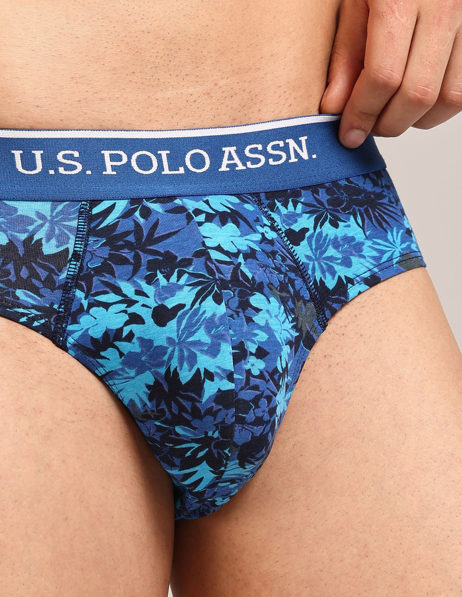 Abrasion Free Printed OEB24 Briefs - Pack Of 3 Blue, Blue, Bracken - U.S. Polo Assn. India | Large