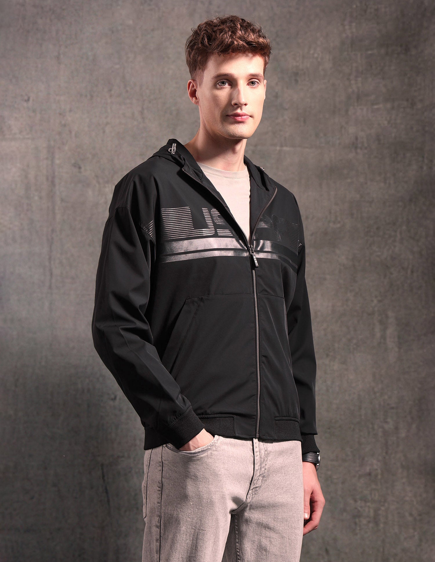 Brand Printed Black & Gold Casual Jacket Black - U.S. POLO ASSN. | Large