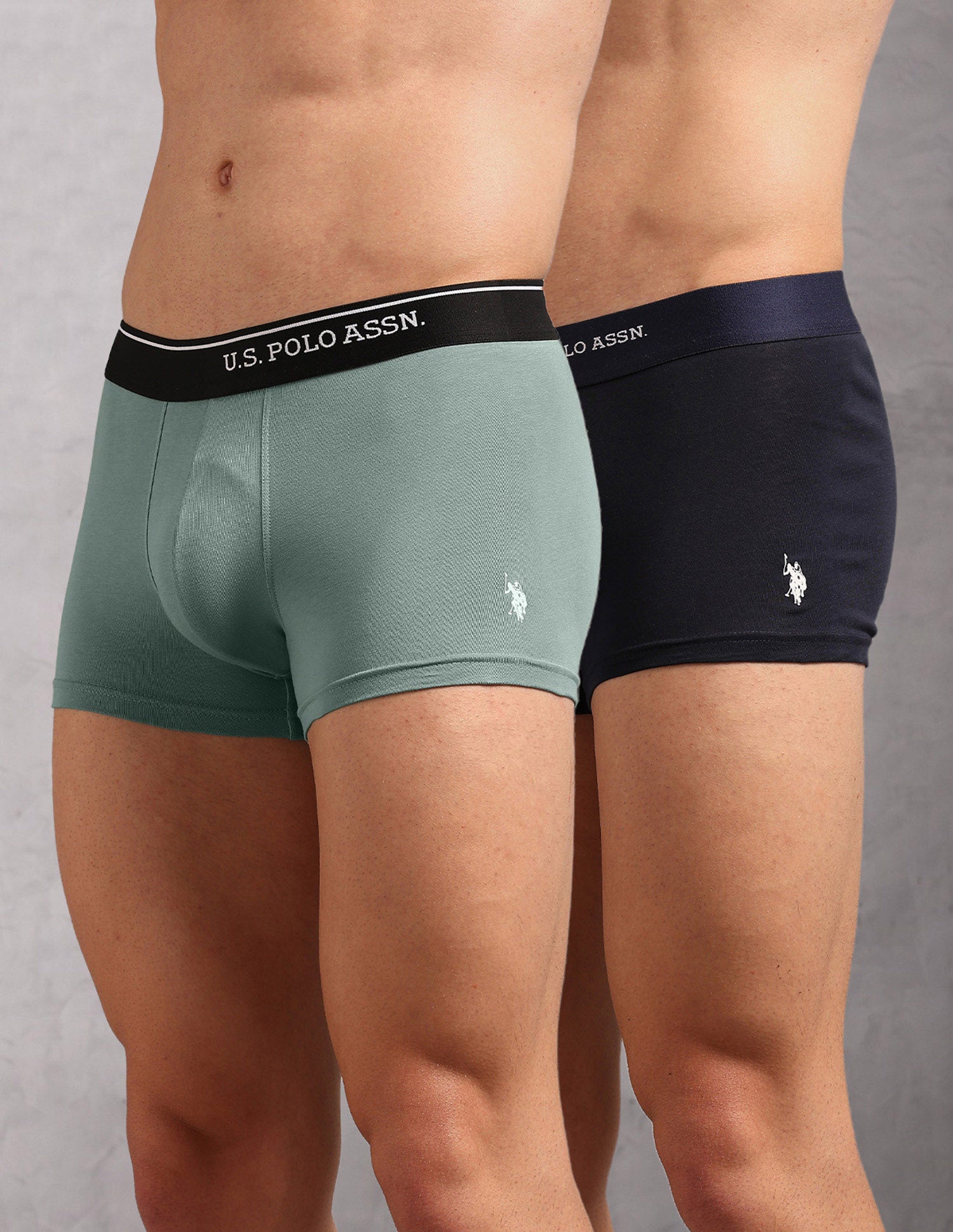 Striped Waistband OET19 Trunks - Pack Of 2 Uspa Navy and Chinon Green - U.S. Polo Assn. India | Large