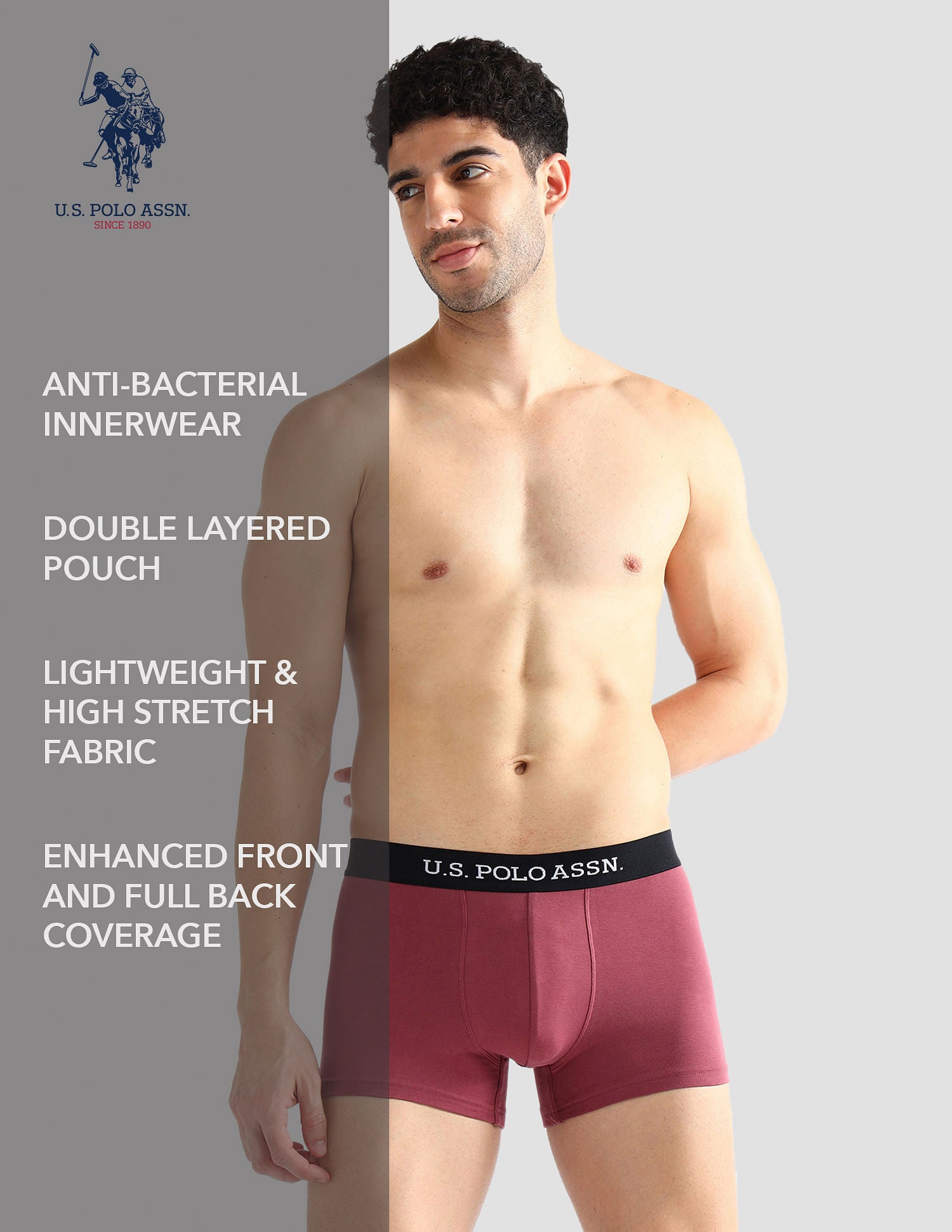 Elasticized Waist Solid OET13 Trunks - Pack Of 3 Navy, Grey and Purple - U.S. POLO ASSN. | Large