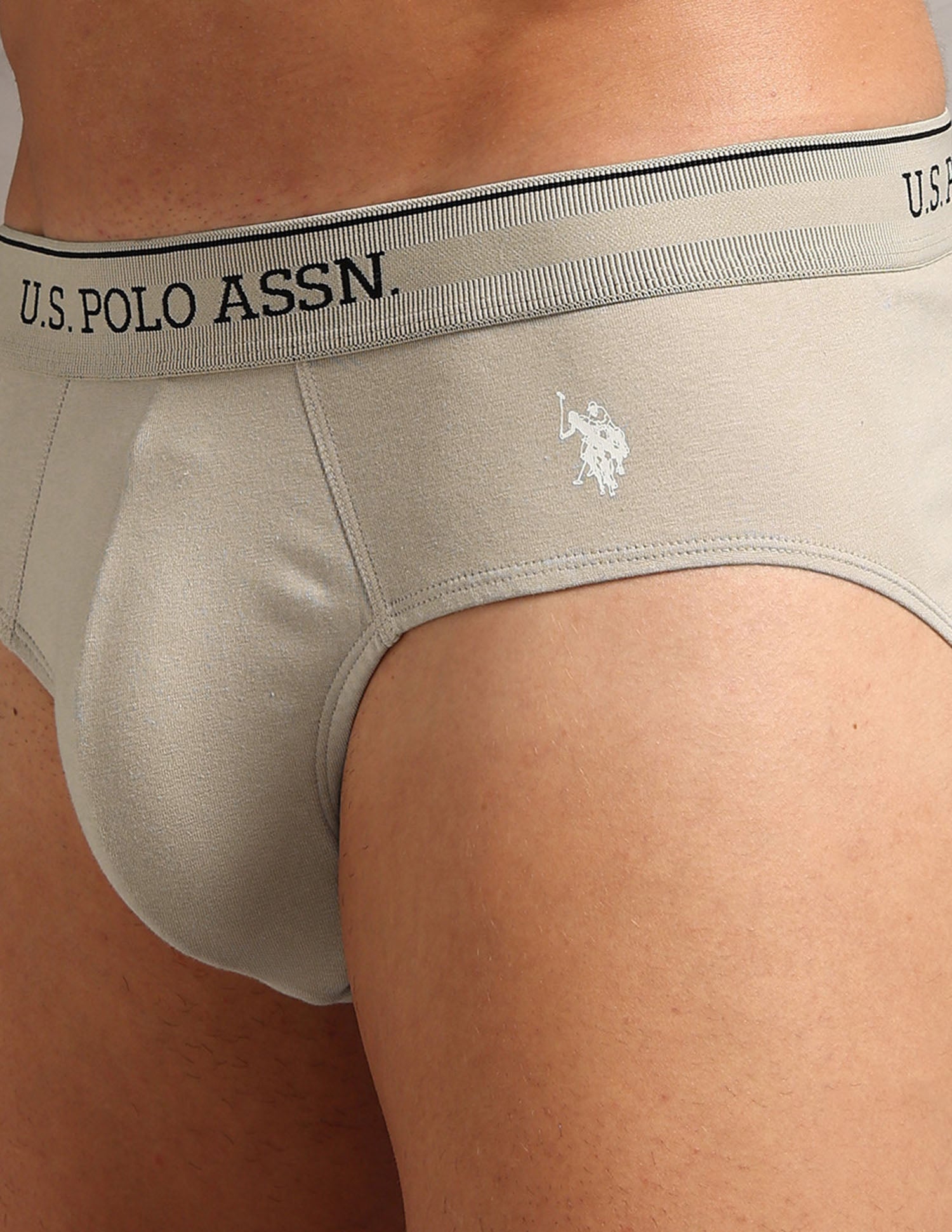 Moisture Wicking Cotton OEB17 Briefs - Pack Of 3 Aop Stone Blue, Aop Antler and Oatmeal Solid - U.S. POLO ASSN. | Large