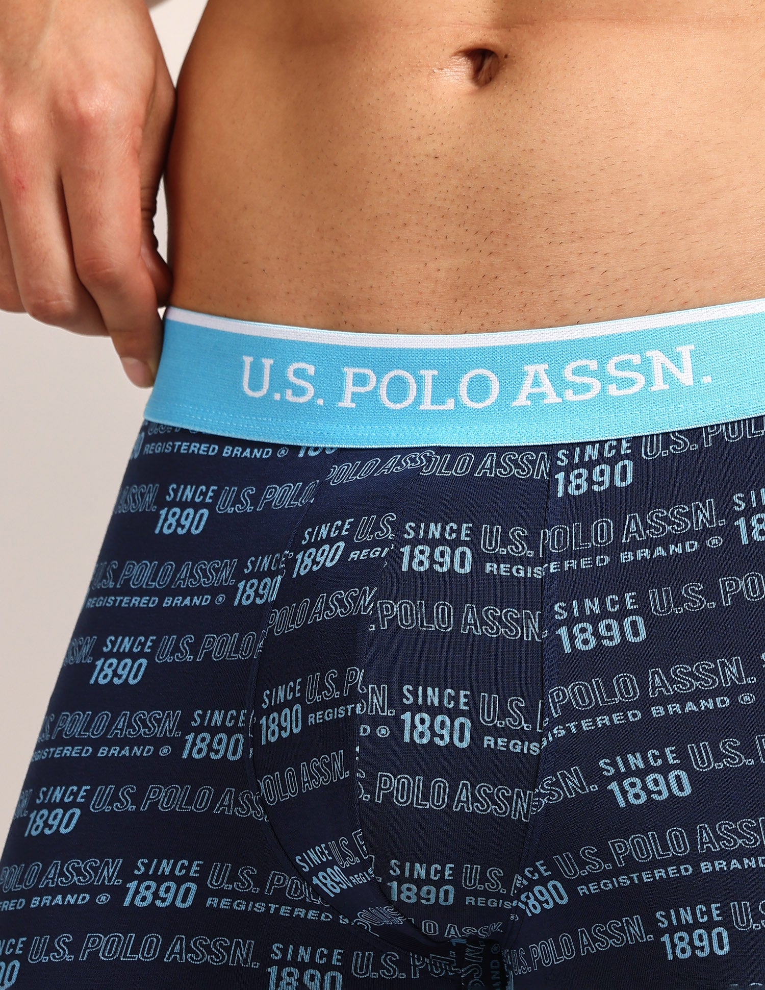 Mid Rise Printed OET24 Trunks - Pack Of 3 Blue, Navy, Light Blue - U.S. Polo Assn. India | Large