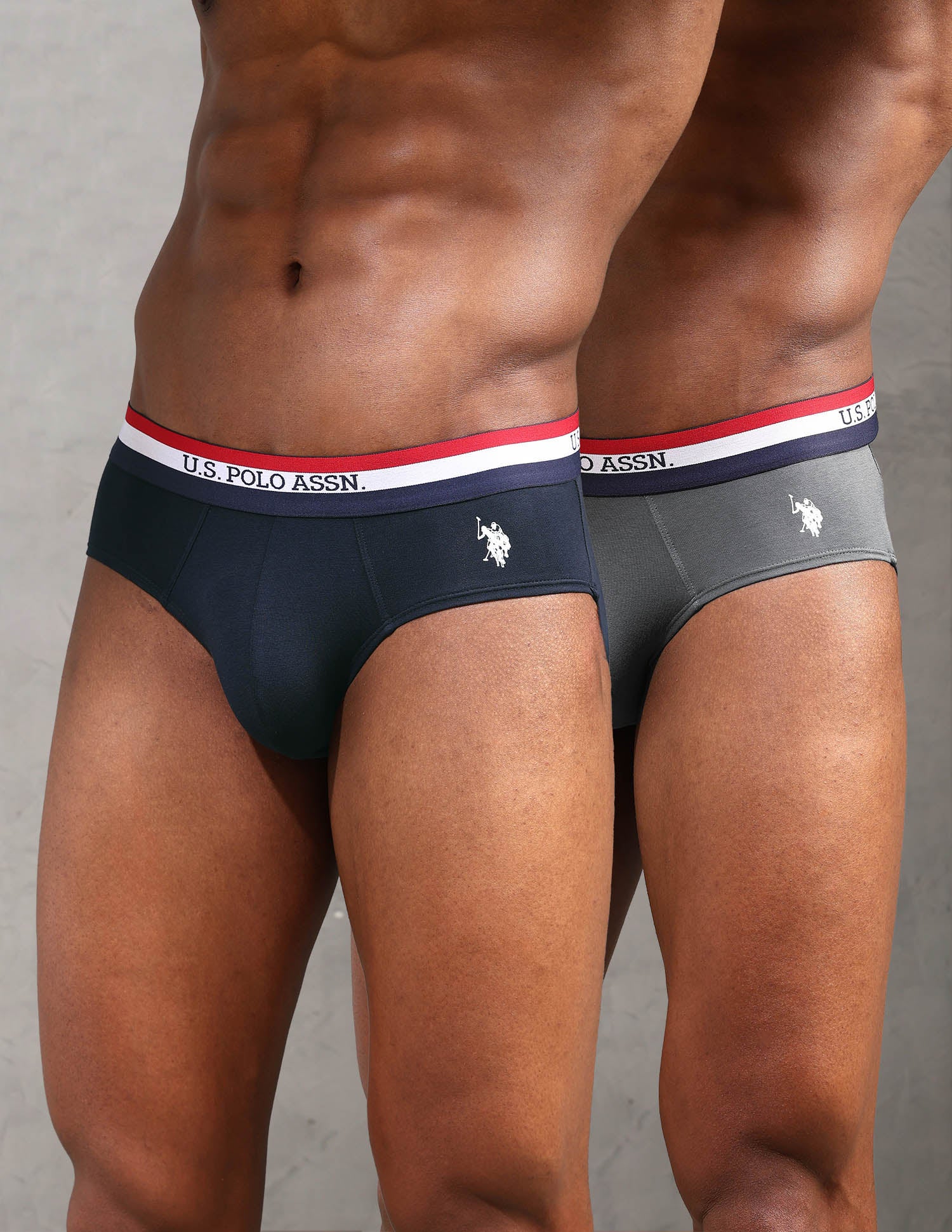 Striped Waistband EB002 Briefs - Pack Of 2 Navy and Iron Gate - U.S. POLO ASSN. | Large