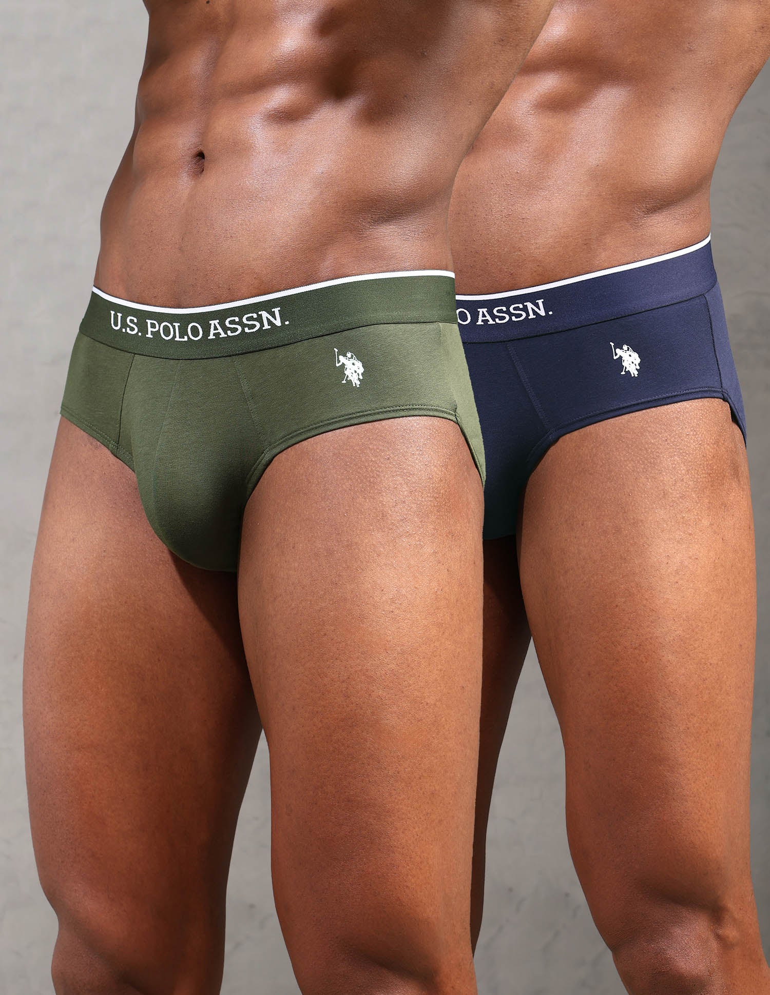 Elasticized Waist Solid EB004 Briefs - Pack Of 2 Olive and Navy - U.S. POLO ASSN. | Large
