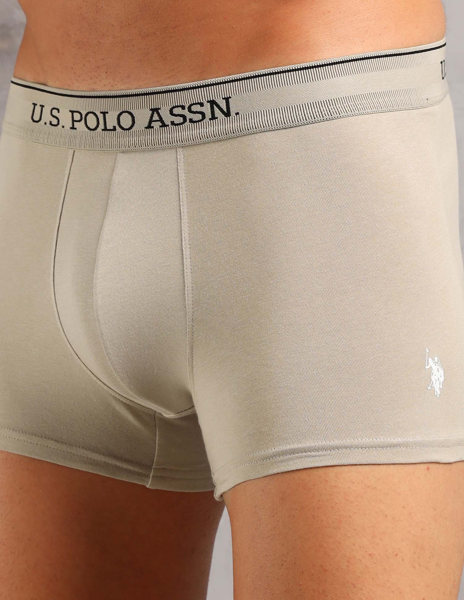 Solid Breathable OET17 Trunks - Pack Of 3 Aop Stone Blue, Aop Antler and Oatmeal Solid - U.S. POLO ASSN. | Large