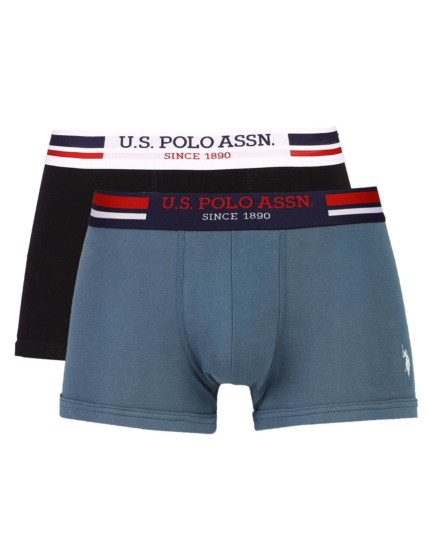 Elastic Waistband Ribbed I641 Trunks - Pack Of 2 Teal Grey- Black - U.S. Polo Assn. India | Large