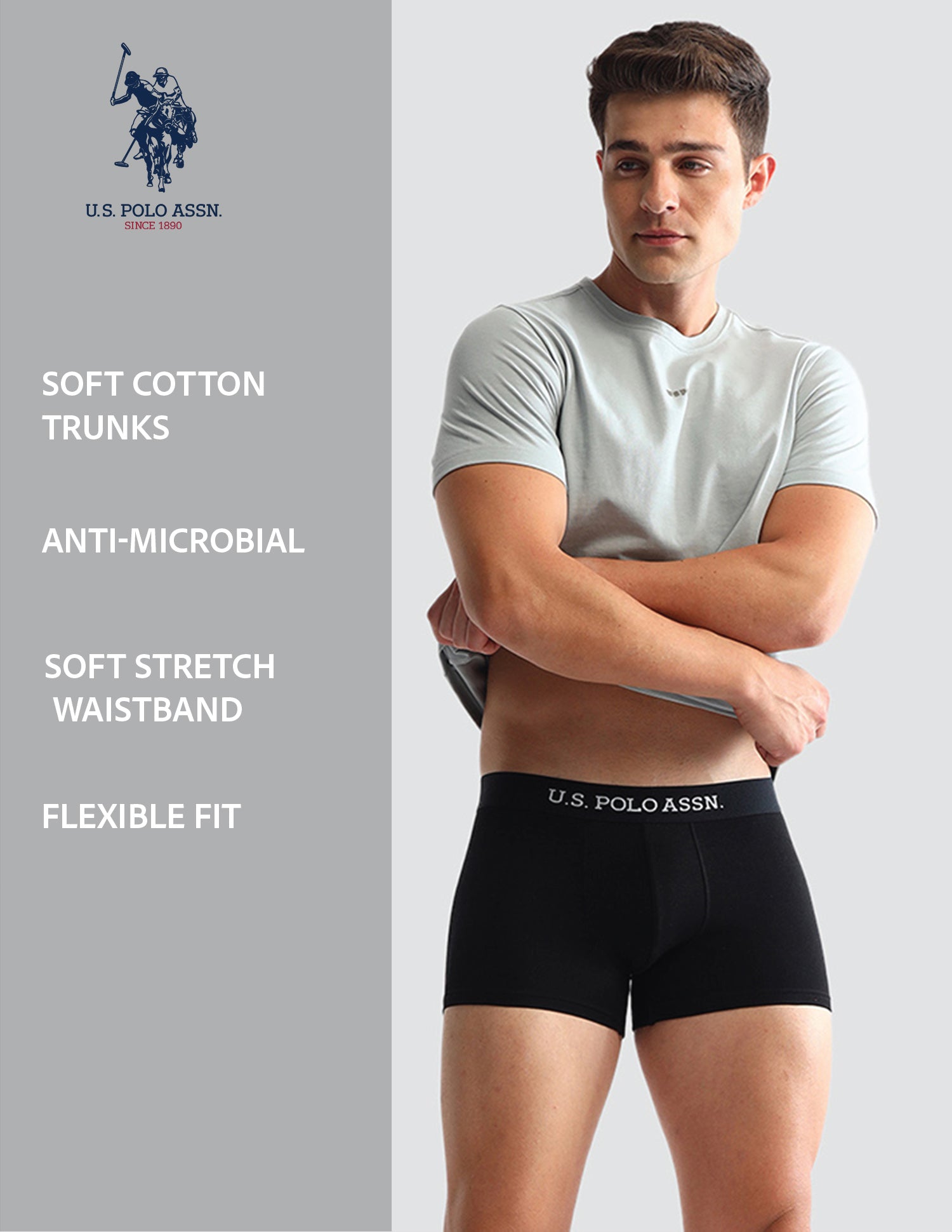 Anti Microbial Solid OET13 Trunks - Pack Of 3 Black, Navy and Burgandy - U.S. POLO ASSN. | Large