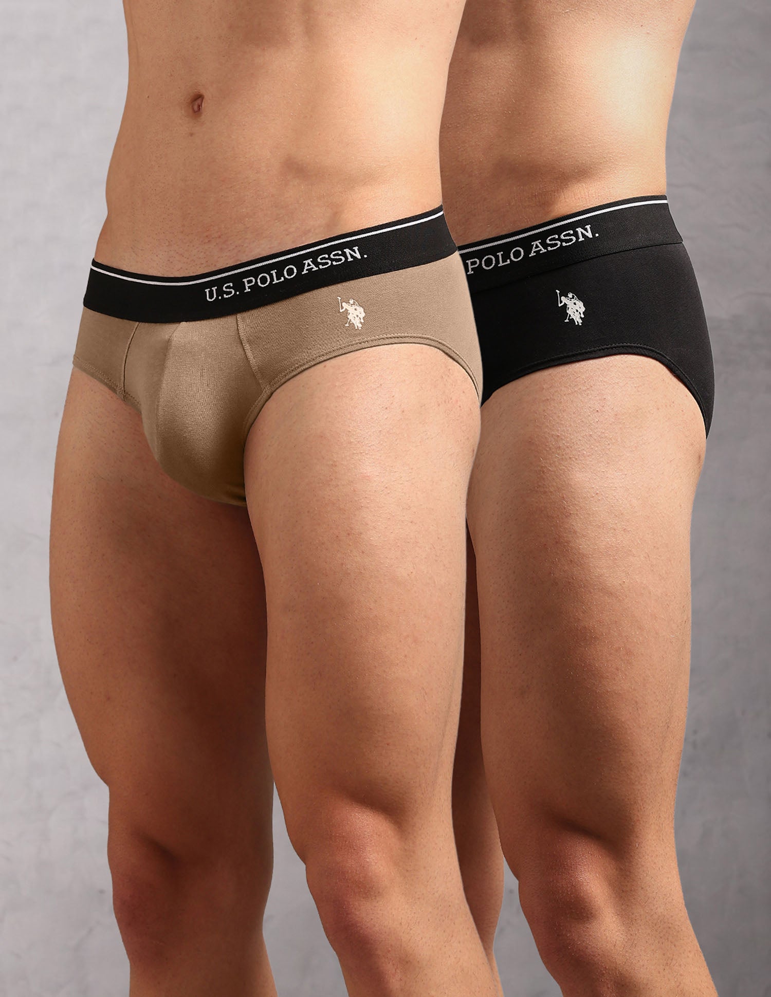Cotton Stretch Breathable OEB18 Briefs - Pack Of 2 Uspa Black and Coco Cream - U.S. POLO ASSN. | Large