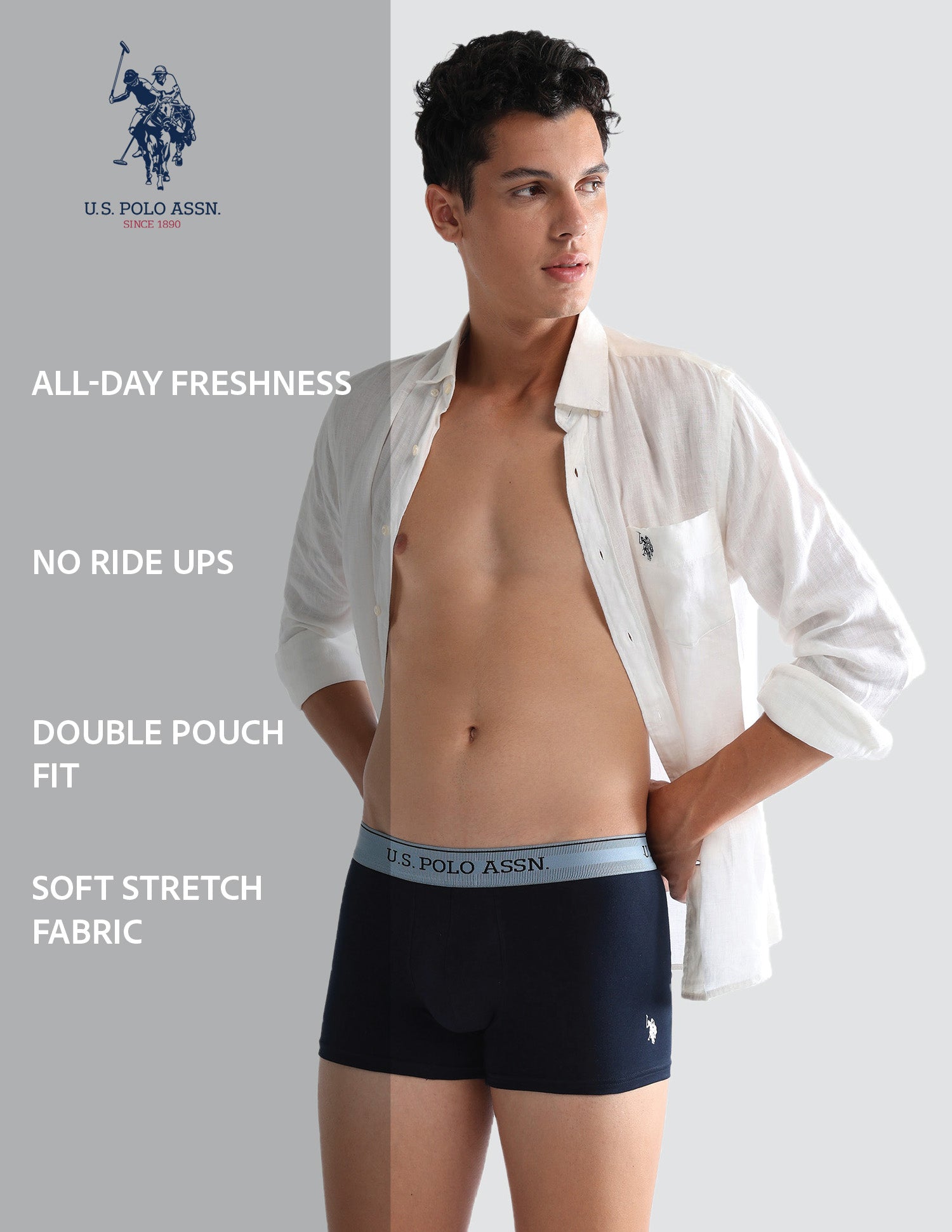 Mid Rise Solid OET15 Trunks - Pack Of 3 Black, Oatmeal and Navy - U.S. POLO ASSN. | Large