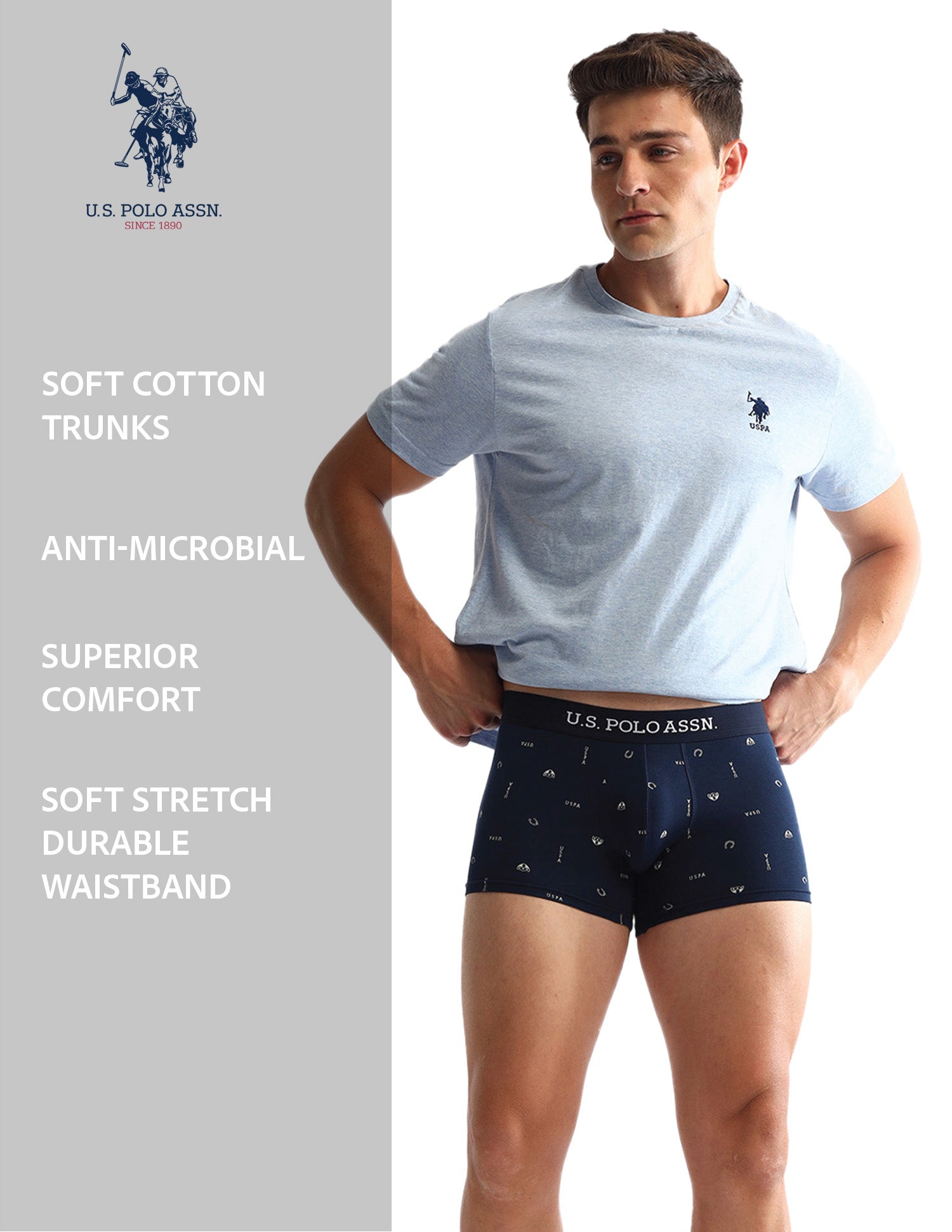 Pack Of 3 Anti-Microbial Underwear Trunks - OET14-NGN-P3 Navy, Iron Gate and Black - U.S. POLO ASSN. | Large