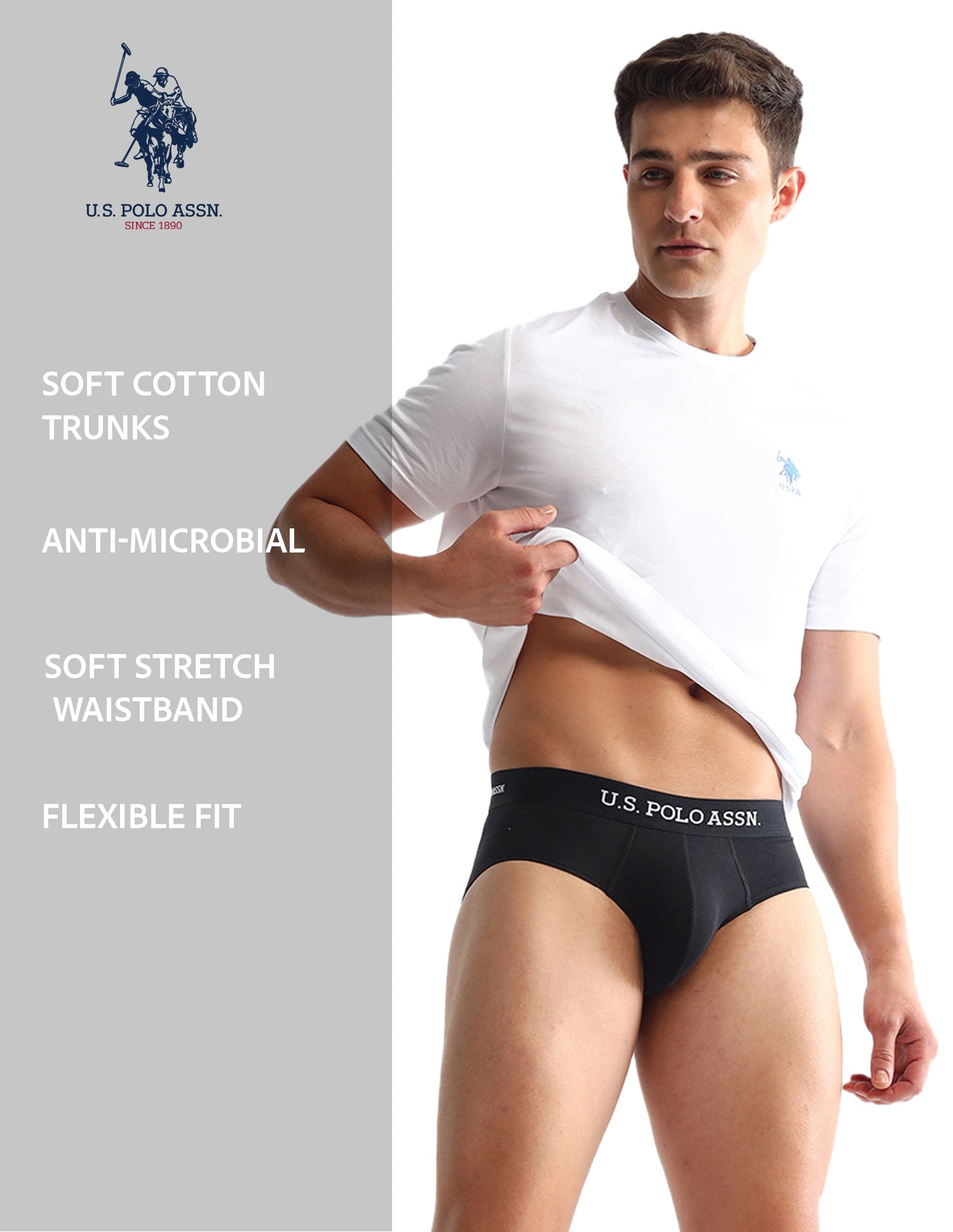 Anti Microbial Printed OEB14 Briefs - Pack Of 3 Iron Gate, Blue and Black - U.S. POLO ASSN. | Large