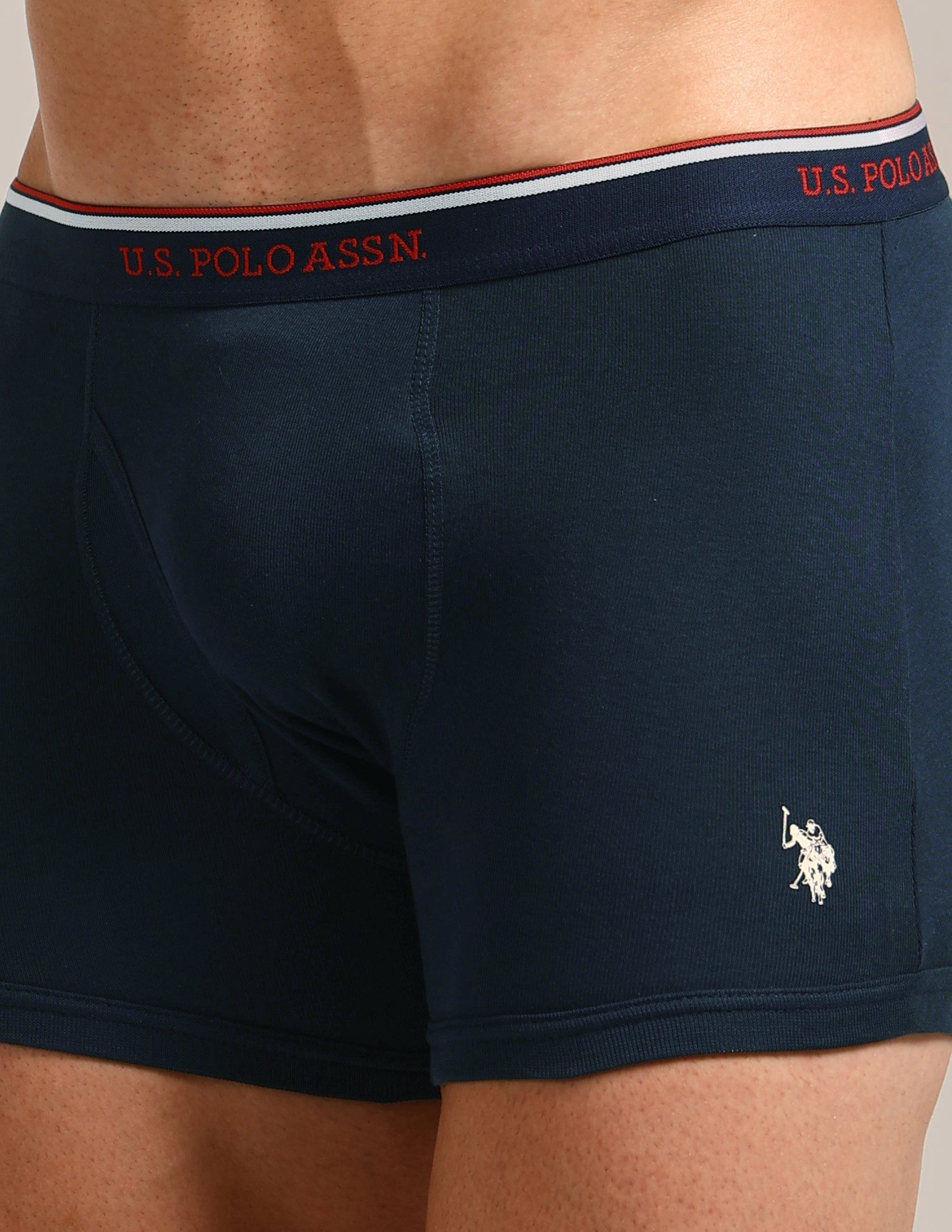 Mid Rise Solid 1667 Trunks - Pack Of 3 Black, Grey Melange and Navy - U.S. Polo Assn. India | Large