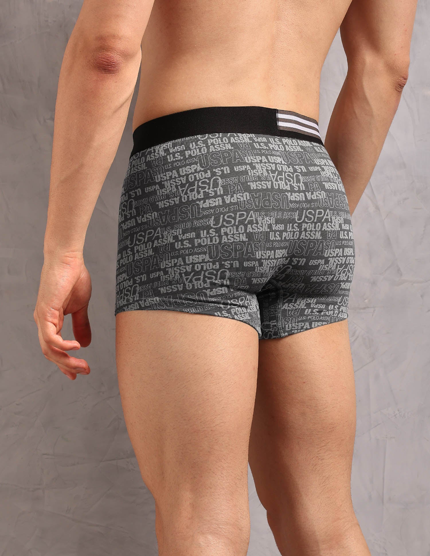 Printed Low Rise OET20 Trunks - Pack Of 3 Orion Blue, Uspa black and Asphalight - U.S. Polo Assn. India | Large