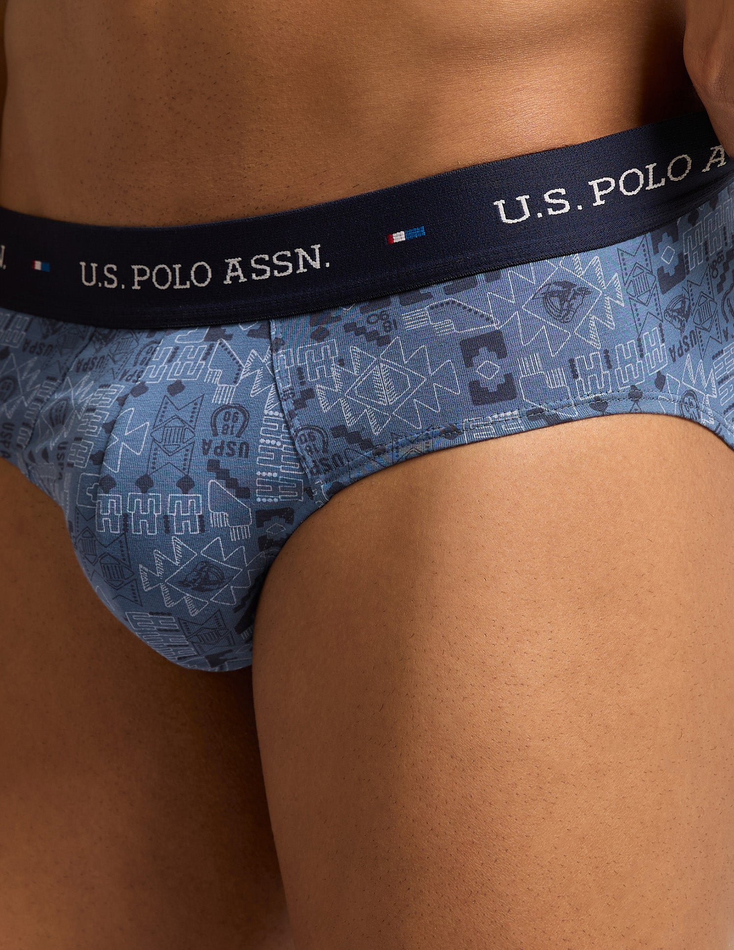 Breathable Cotton Stretch OEB25 Briefs - Pack of 3 Navy, Red, Moonlight Blue - U.S. Polo Assn. India | Large