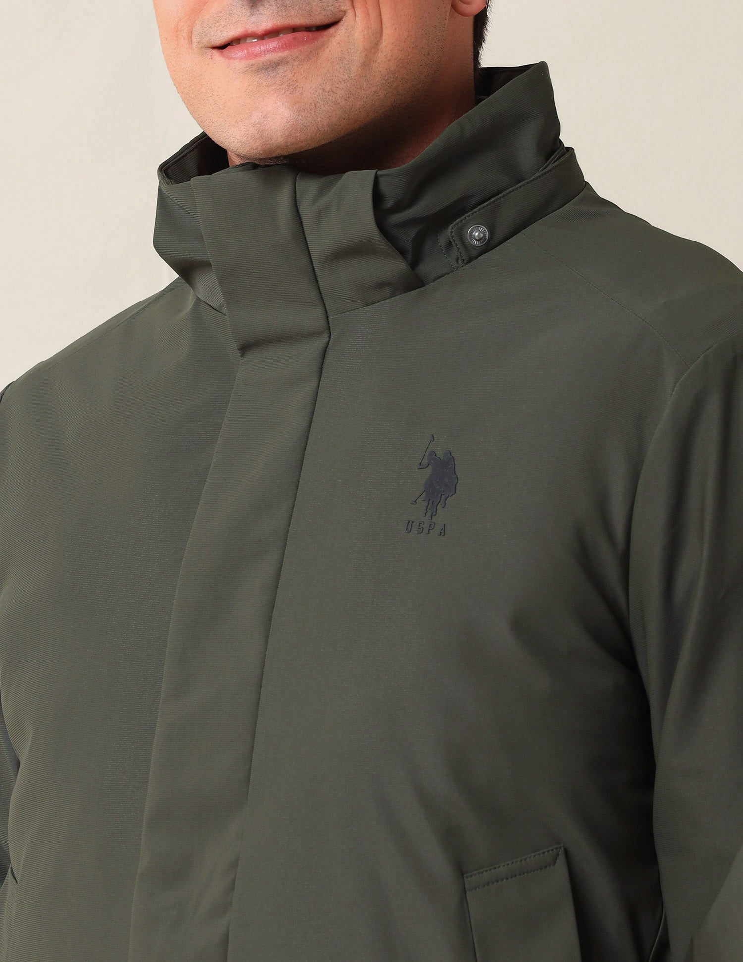 Hooded Solid Jacket Olive - U.S. Polo Assn. India | Large