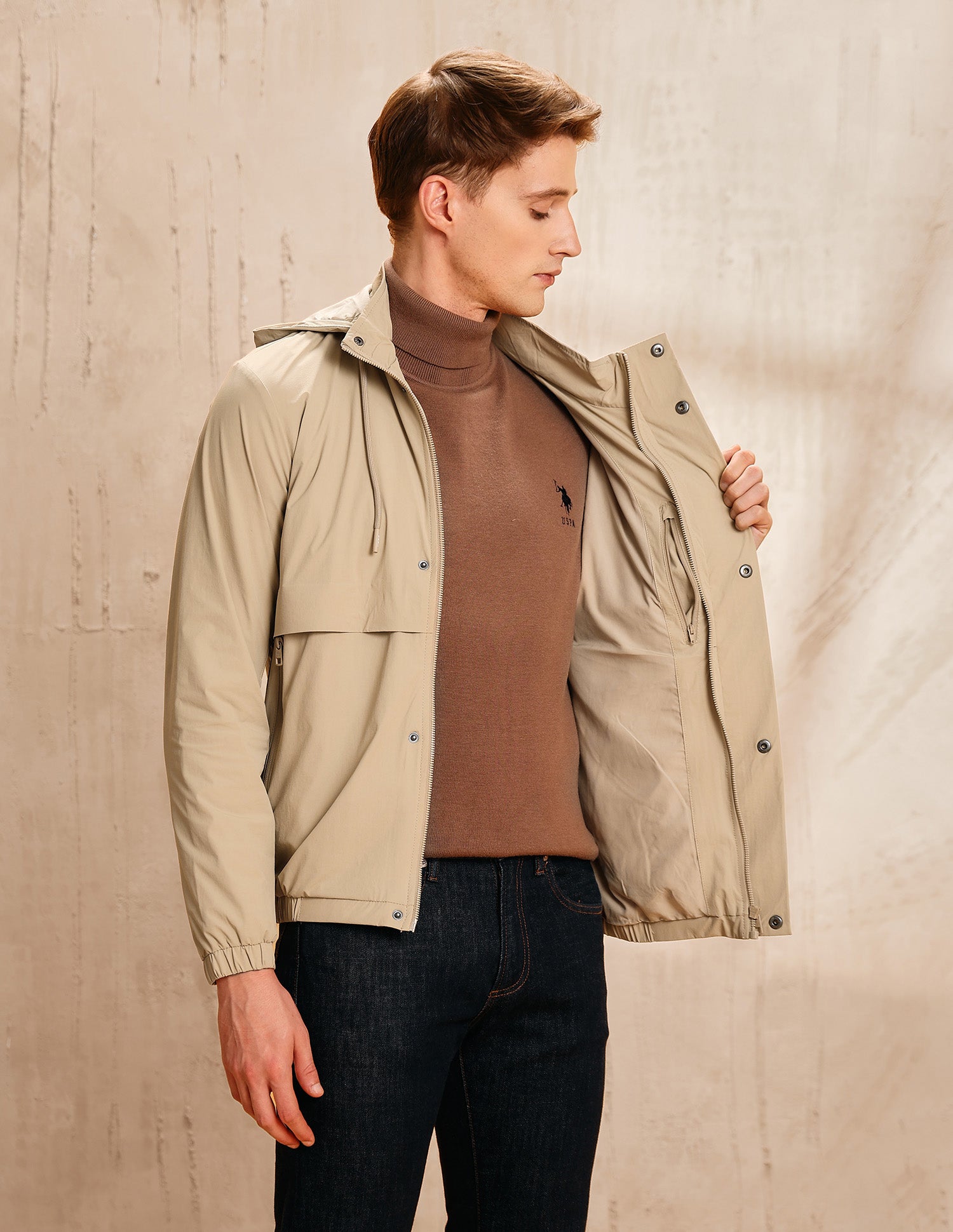 Detachable Hood Legend Of Horseshoe Jacket Beige - U.S. POLO ASSN. | Large