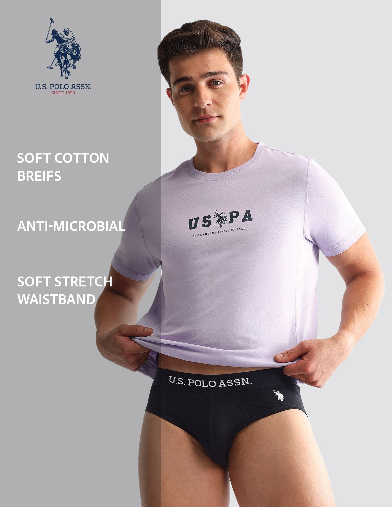 Anti Microbial Solid OEB13 Briefs - Pack Of 3 Black, Navy and Burgandy - U.S. POLO ASSN. | Large