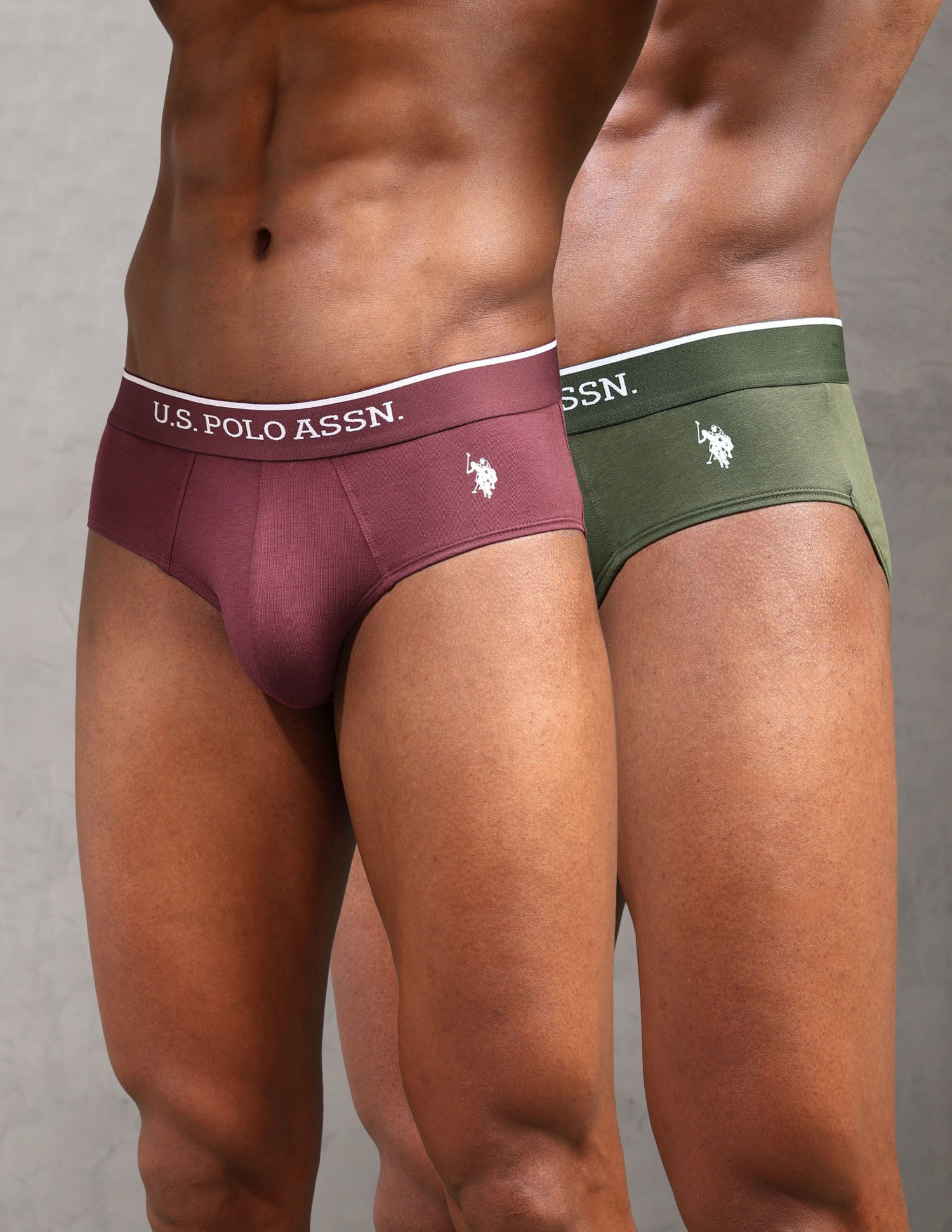 Elasticized Waist Solid EB004 Briefs - Pack Of 2 Port Royal and Olive - U.S. POLO ASSN. | Large