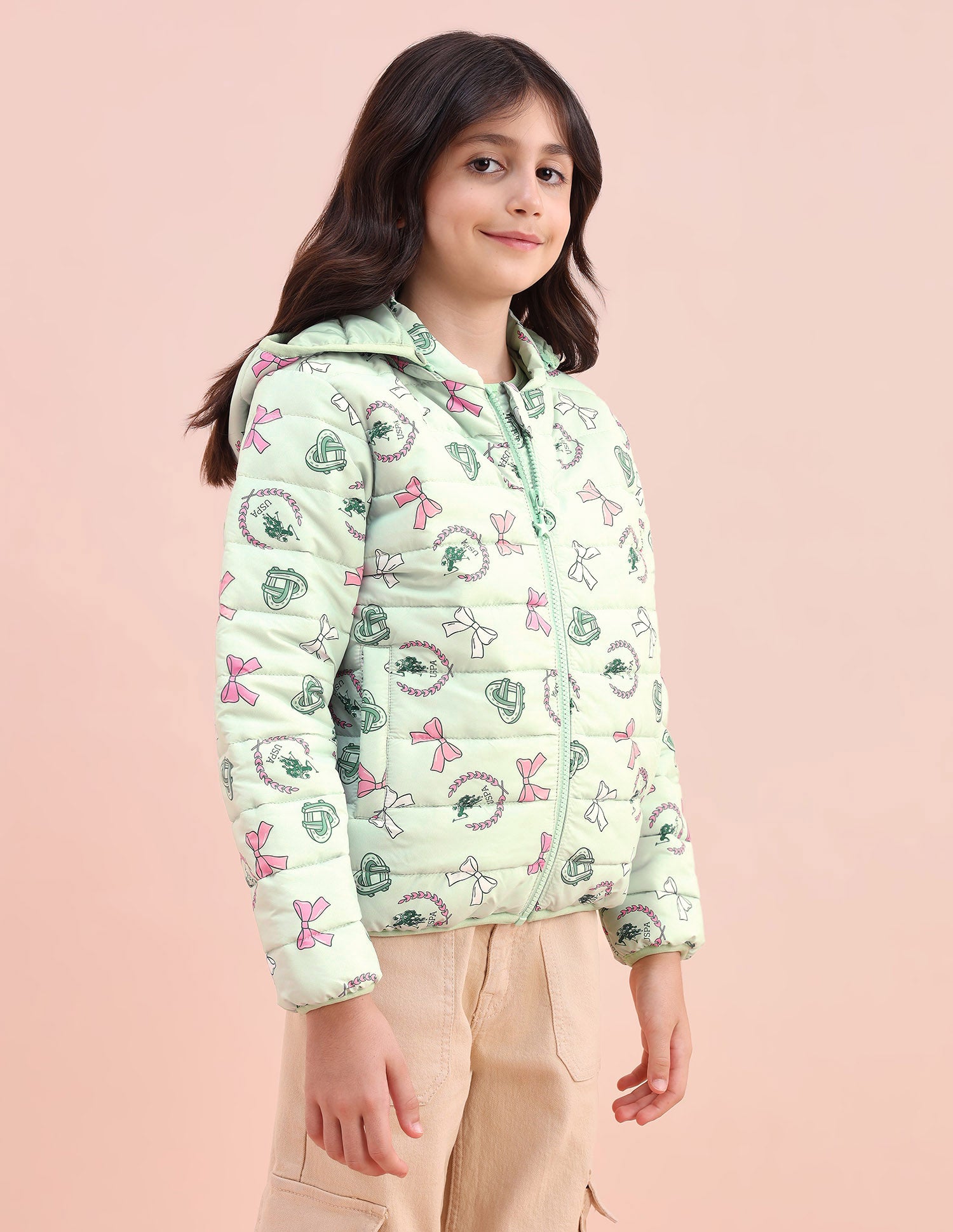 Graphic Printed Puffer Jacket Green - U.S. POLO ASSN. | Large