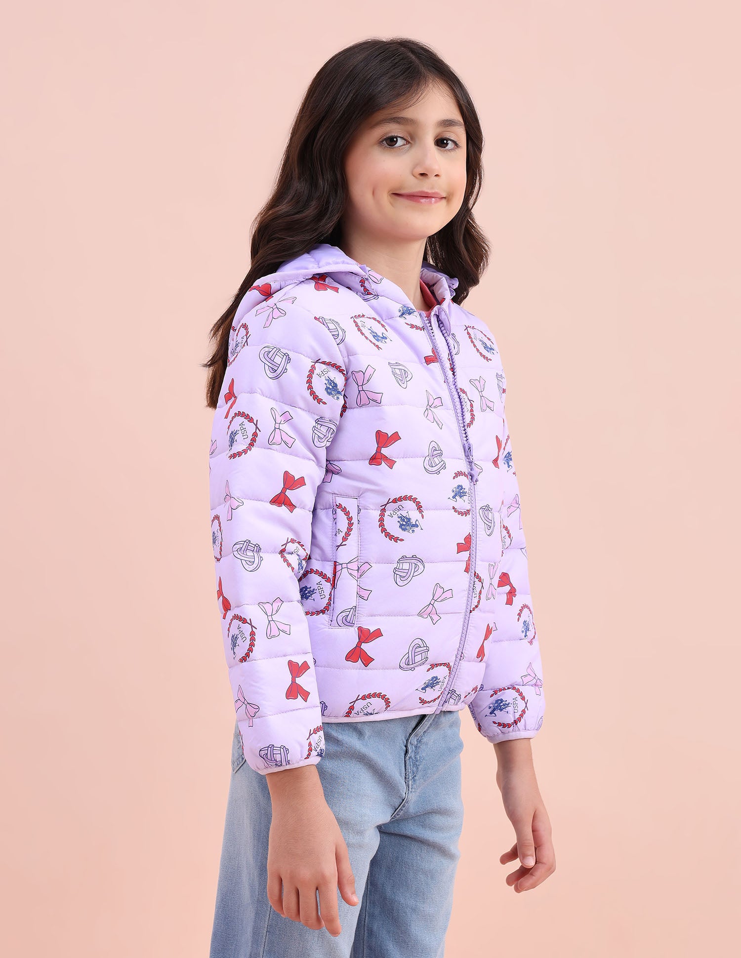 Graphic Printed Puffer Jacket Lilac - U.S. POLO ASSN. | Large