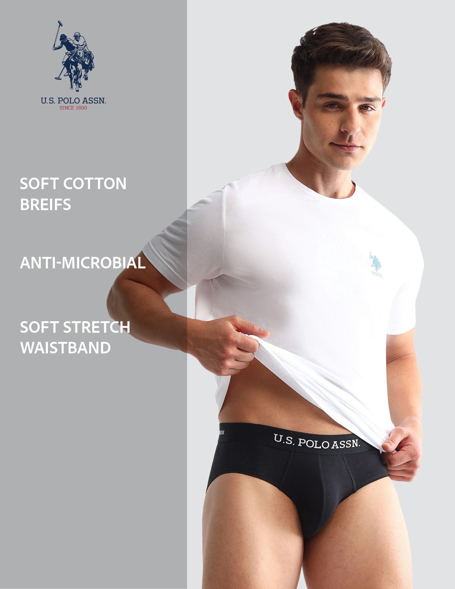 Anti Microbial Solid OEB13 Briefs - Pack Of 3 Black, Rust and Grey Melange - U.S. POLO ASSN. | Large